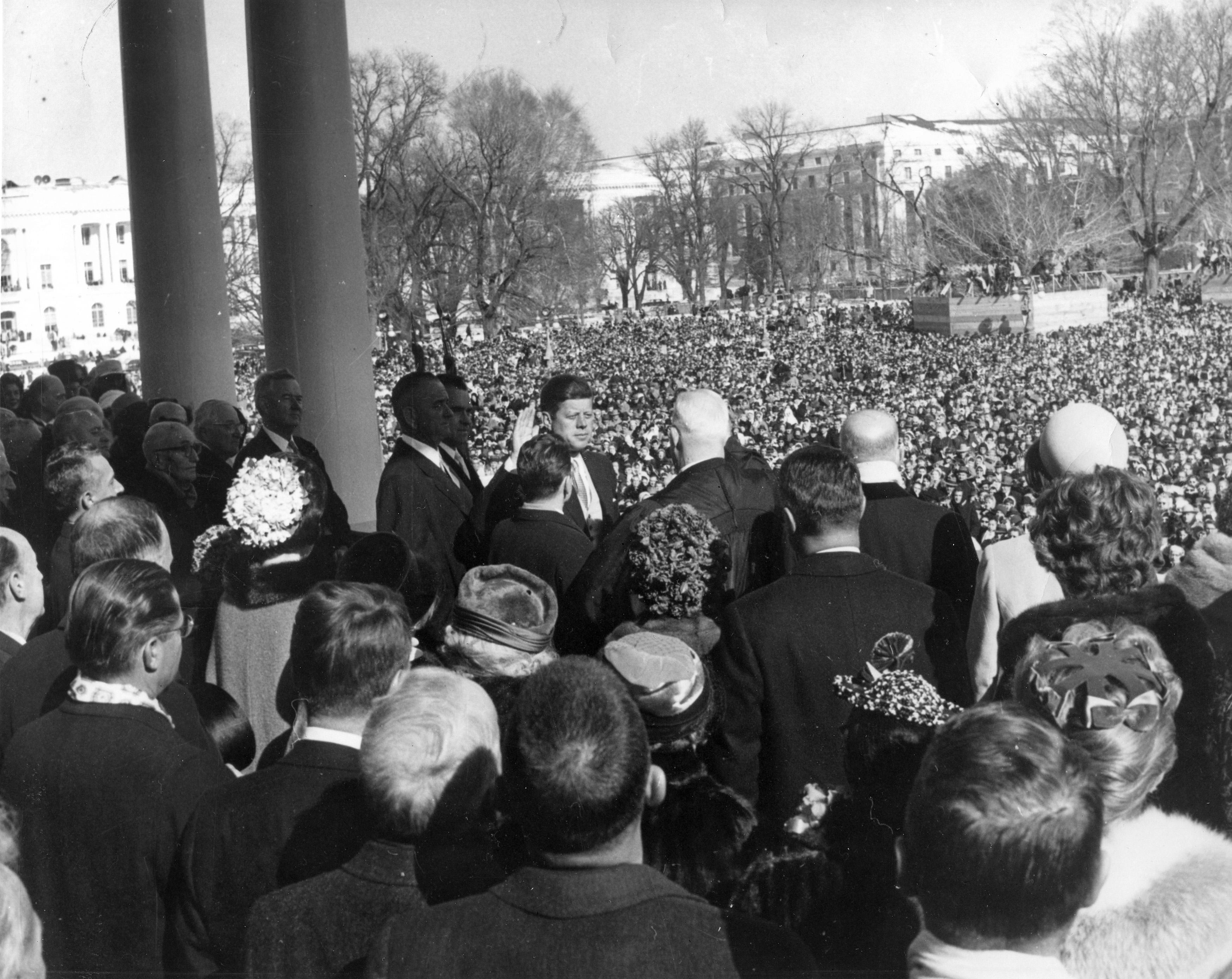 US Supreme Court Chief Justice Earl Warren (center) administered the oath of office to President Kennedy in 1961.