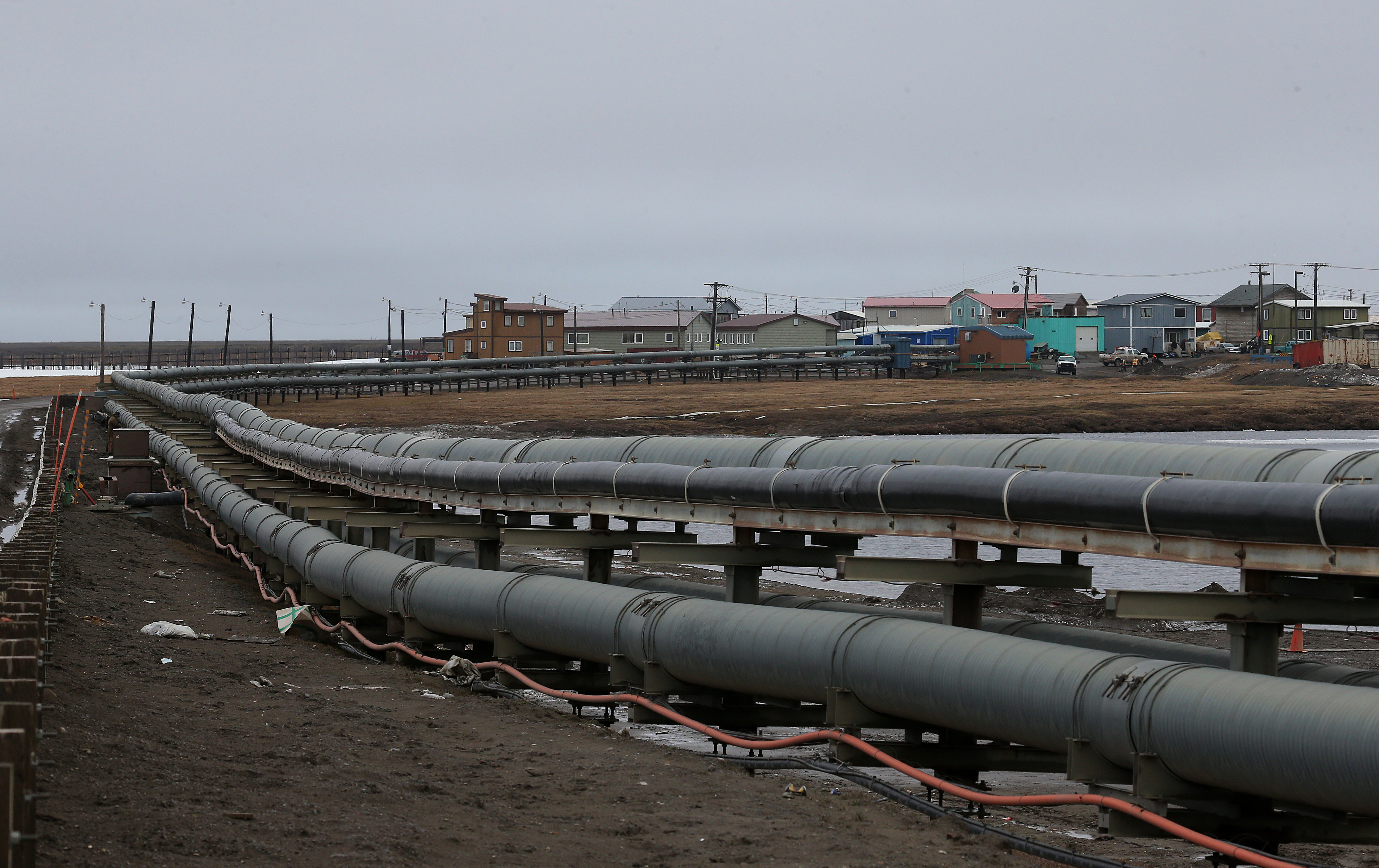 A gas pipeline along Dam Road in Barrow, Alaska.