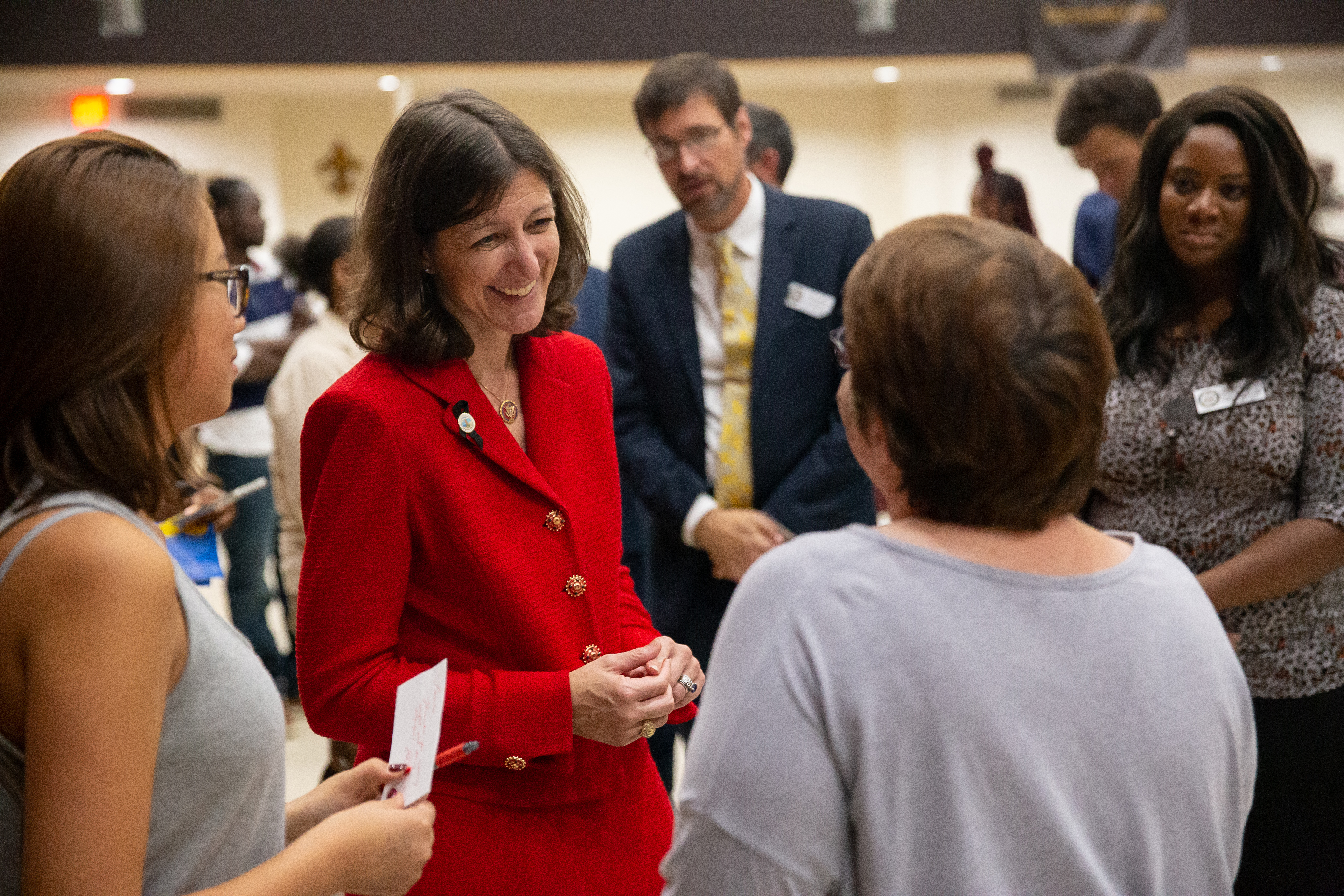 Luria spoke with her constituents after a town hall meeting at a church in Virginia Beach.