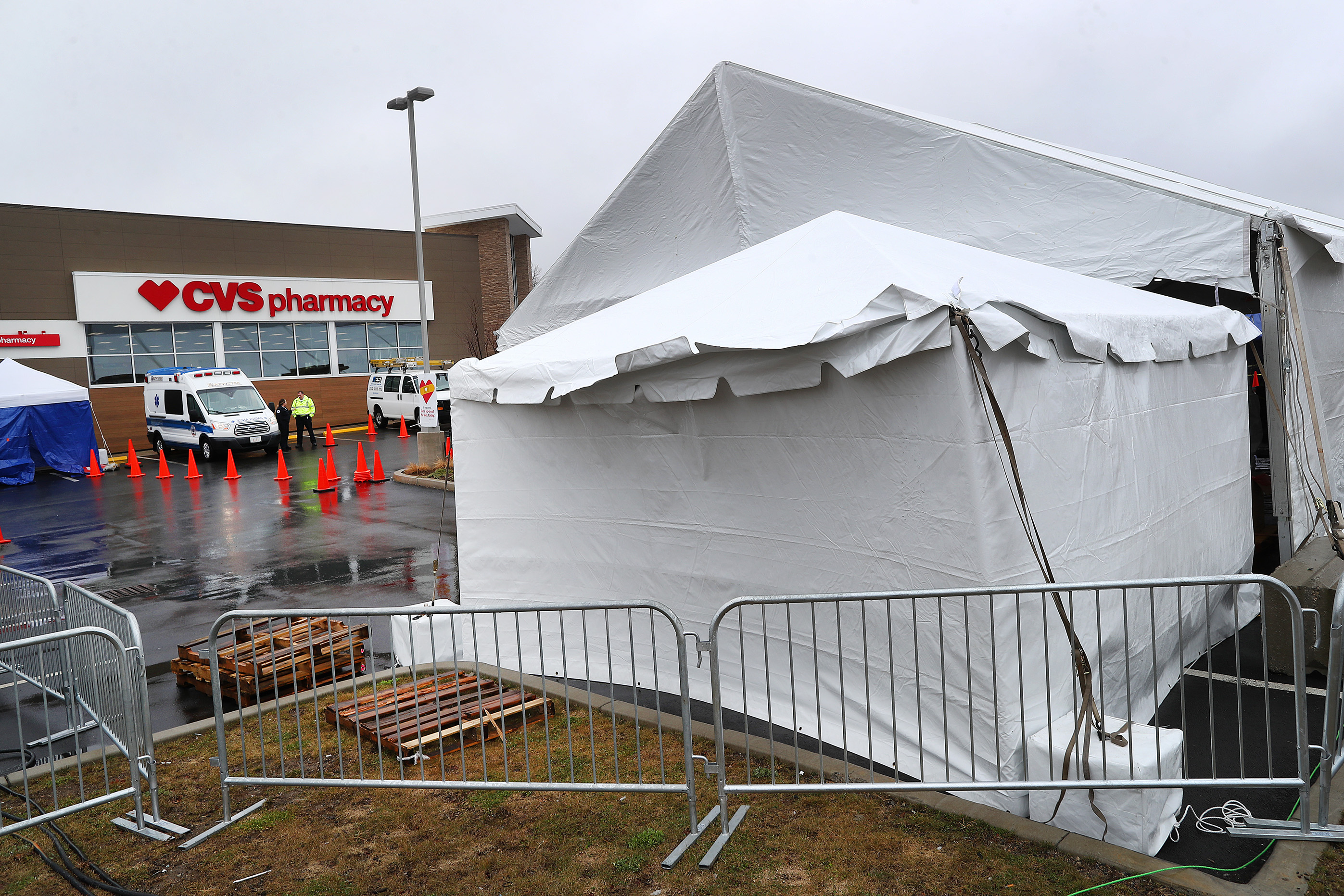 A new FEMA drive-through coronavirus testing clinic at a CVS in Shrewsbury.