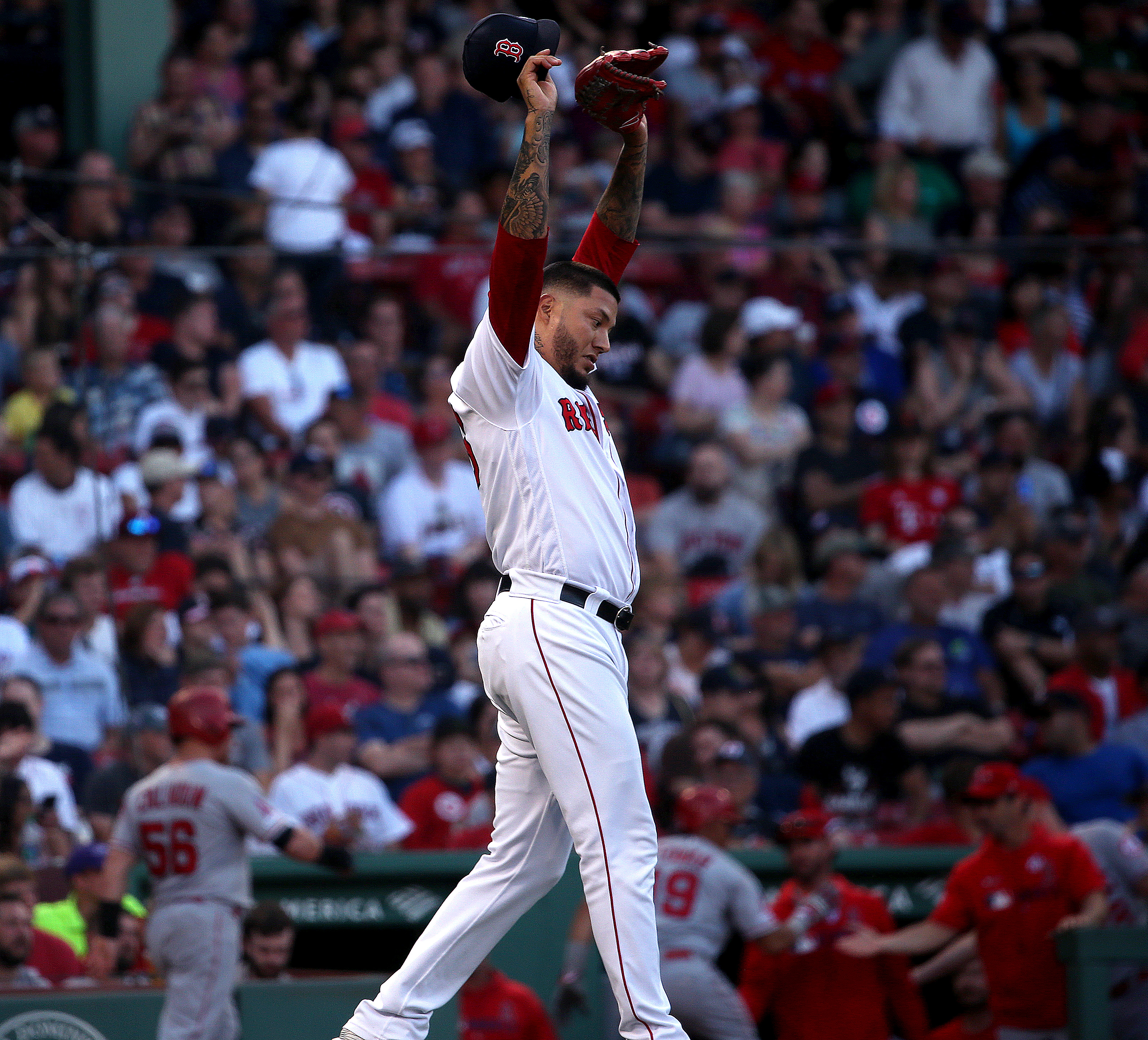 Reliever Hector Velazquez was part of a disastrous seven-run seventh inning that sealed the Red Sox’ fate.