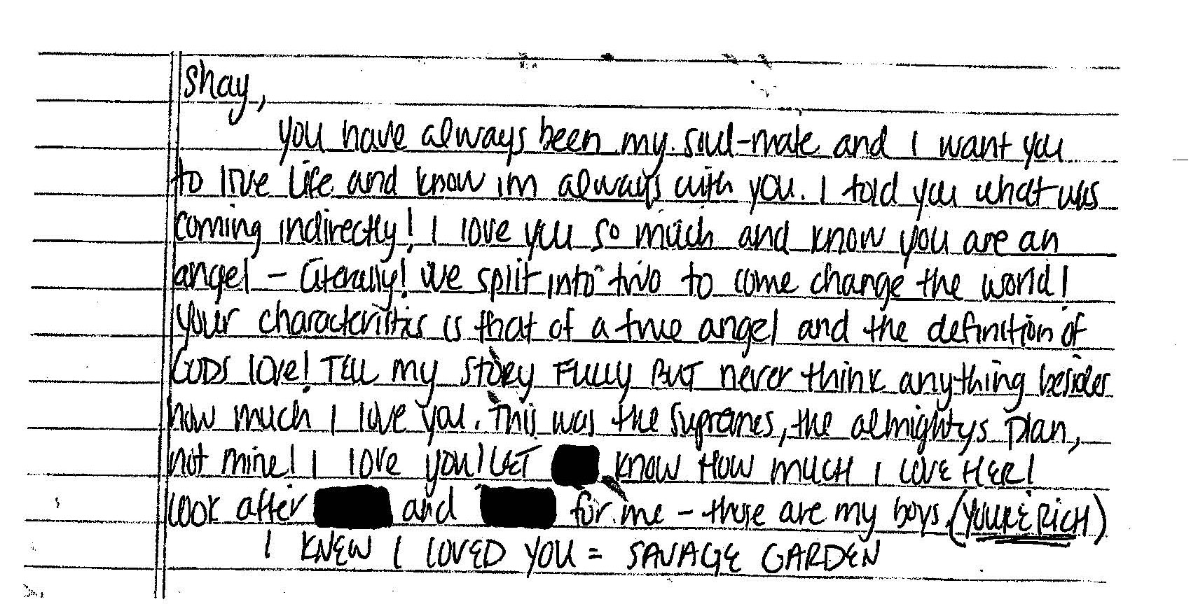 Excerpt of Aaron Hernandez’s note to Shayanna Jenkins Hernandez.
