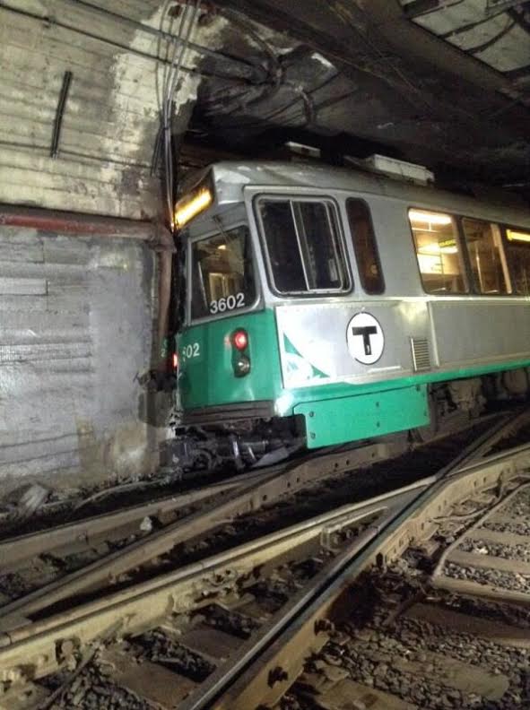 A look at the Green Line train that derailed west of Kenmore Station.