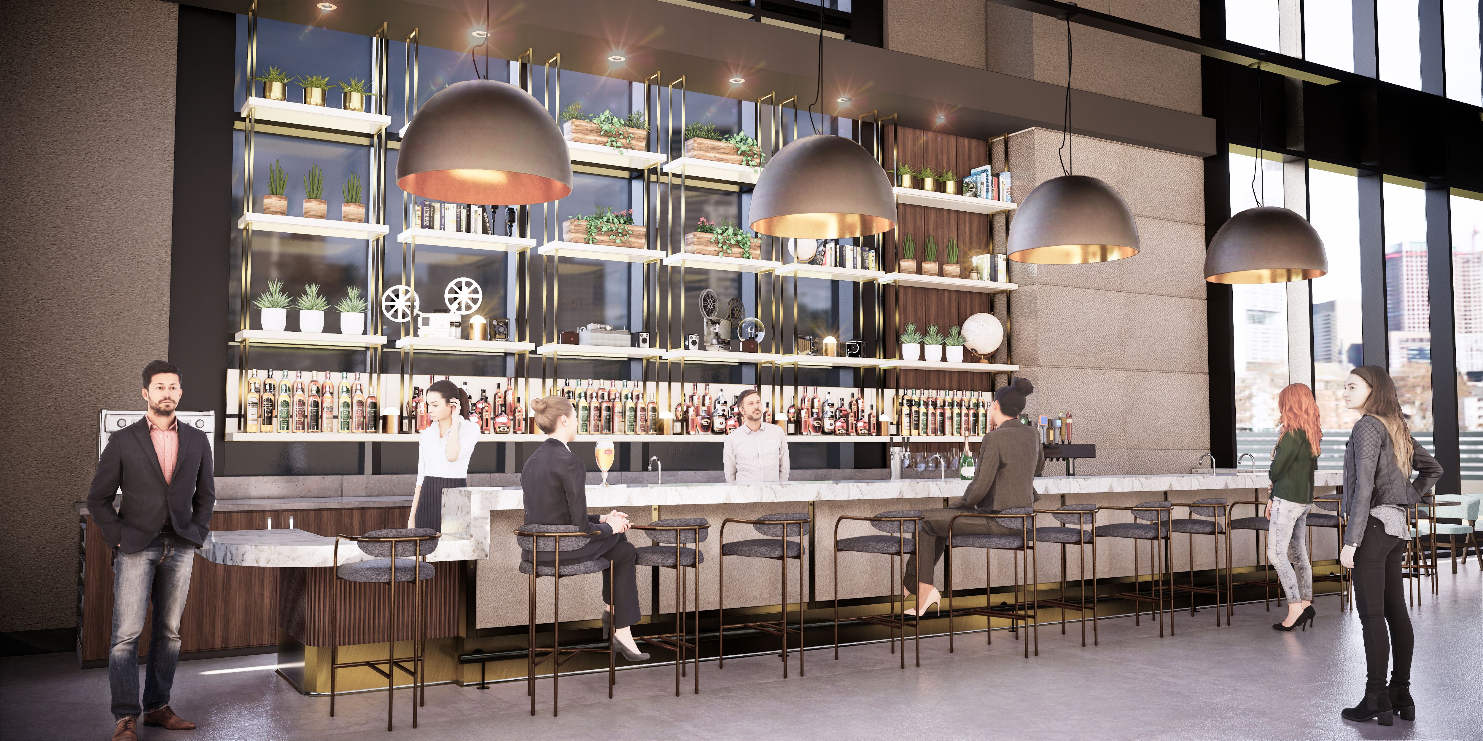 A rendering of the bar at the ArcLight at the new Hub on Causeway development.