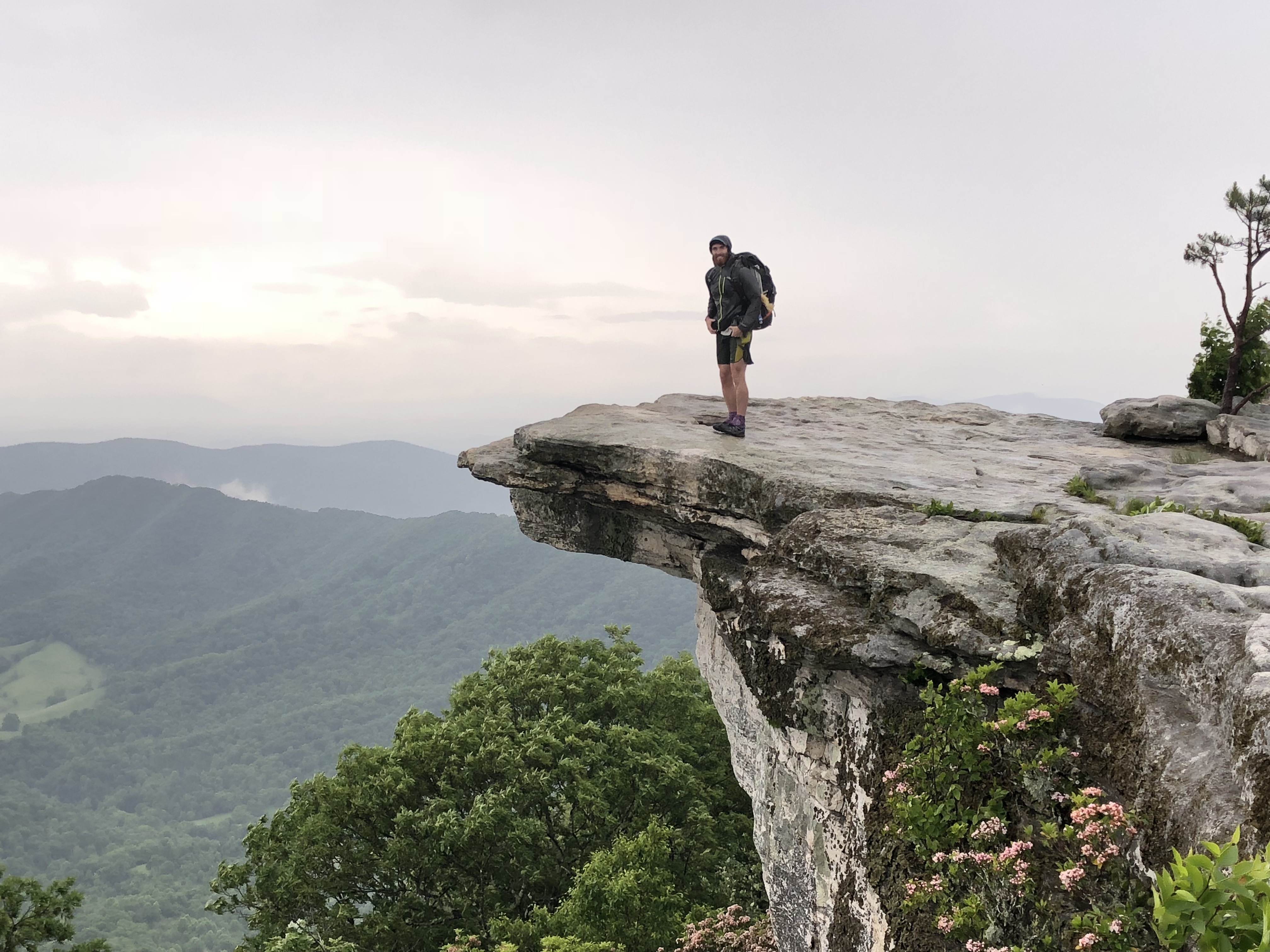 Bobby O'Donnell, shown at McAfee Knob in Virginia, said the physical beauty and solitude of many points made for moments that "belonged" only to him.