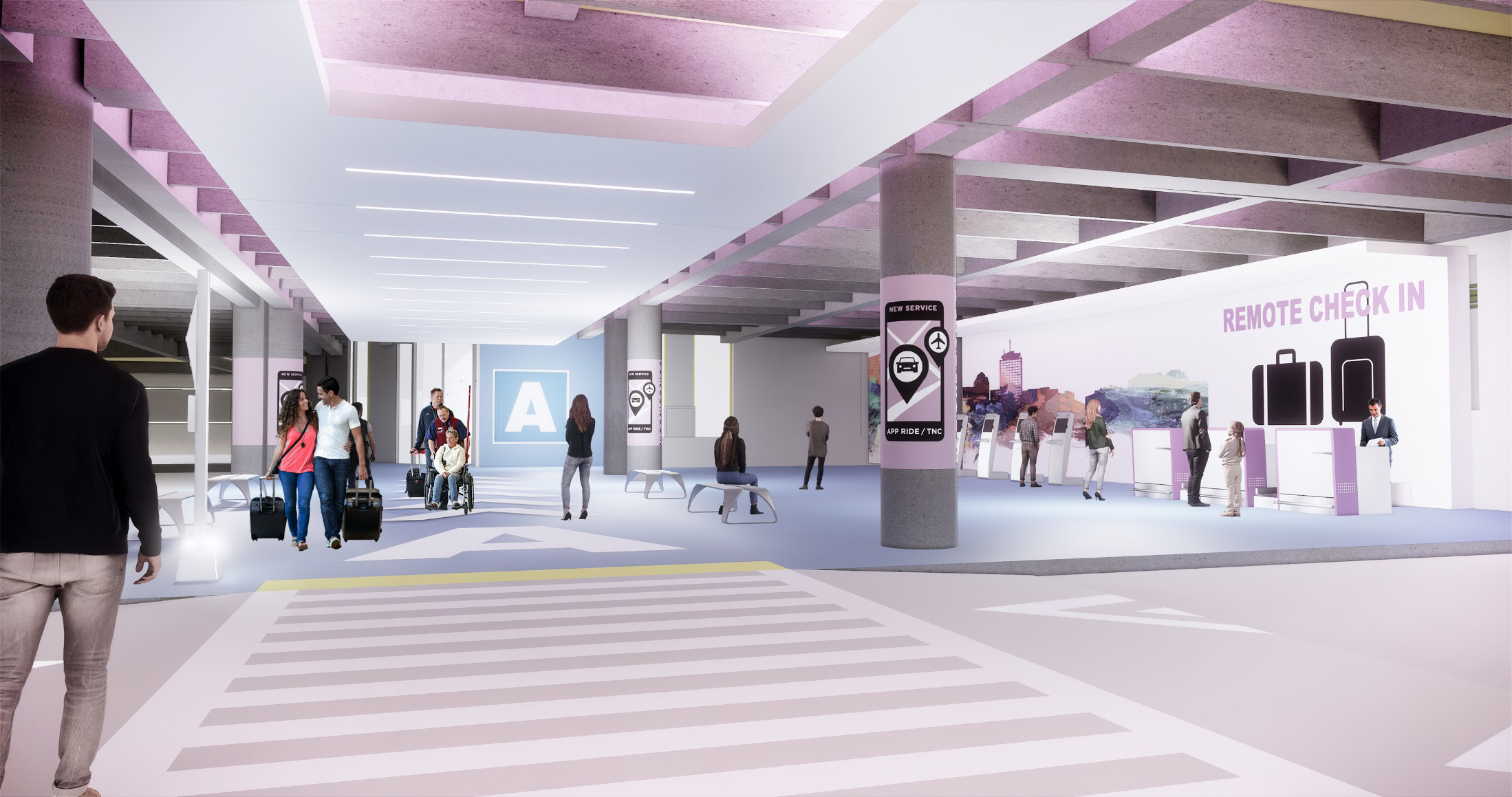 A rendering pickup and drop-off areas at Logan Airport. Uber and Lyfts would use the Central Garage as their pick up and drop off points.