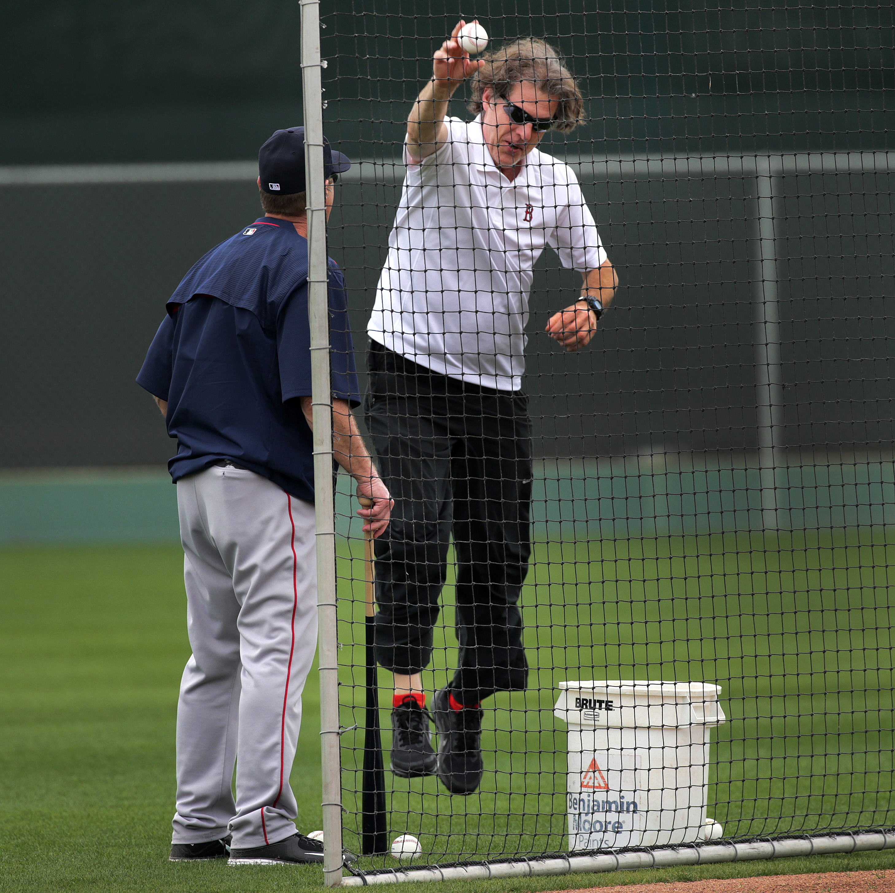 Bob Tewksbury, the Red Sox’ sports psychology coach, did his best imitation of a high flying dunk during 2015 spring training.