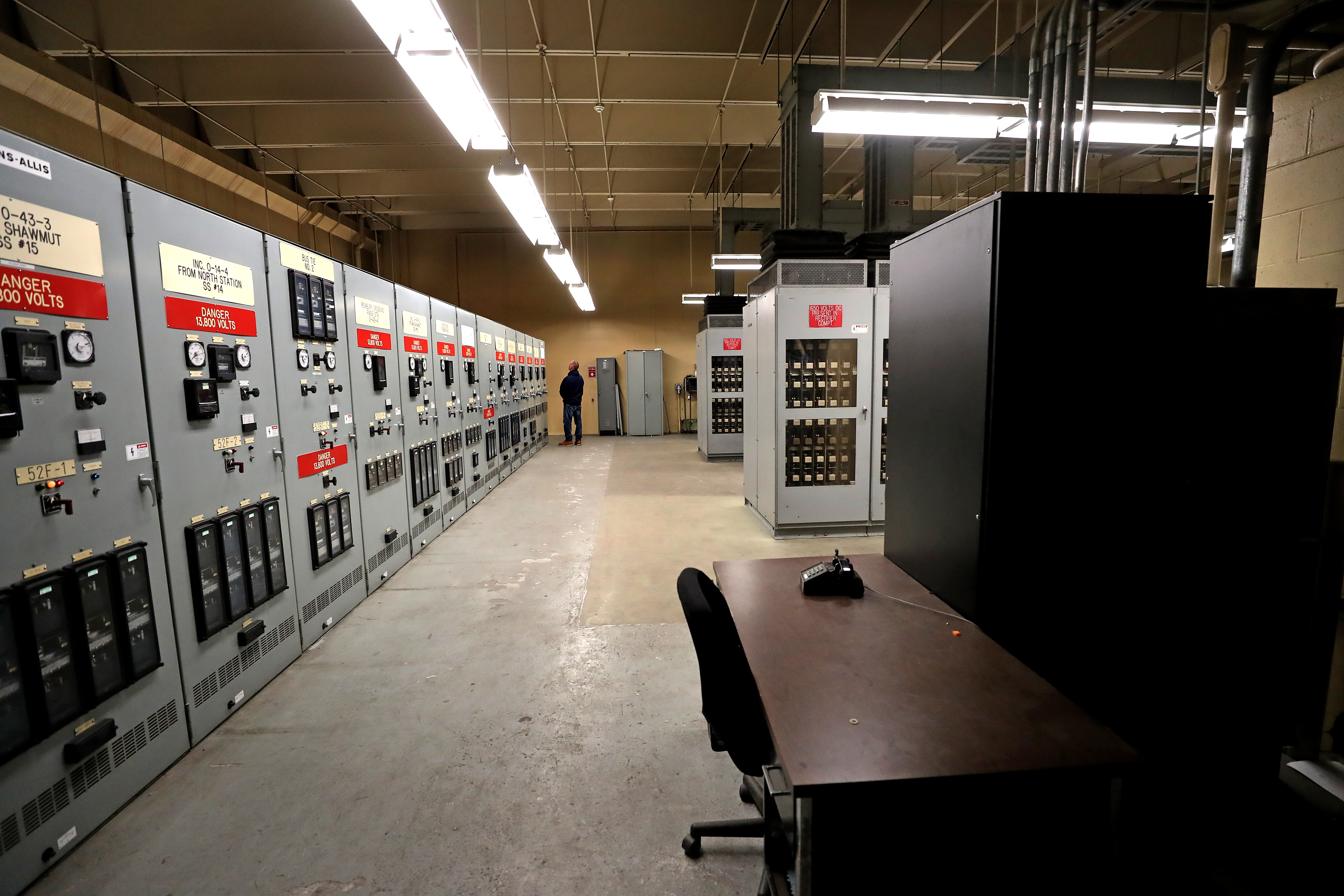 Electrical equipment on the second floor of the Orange Line’s Berkeley Traction Power Substation.
