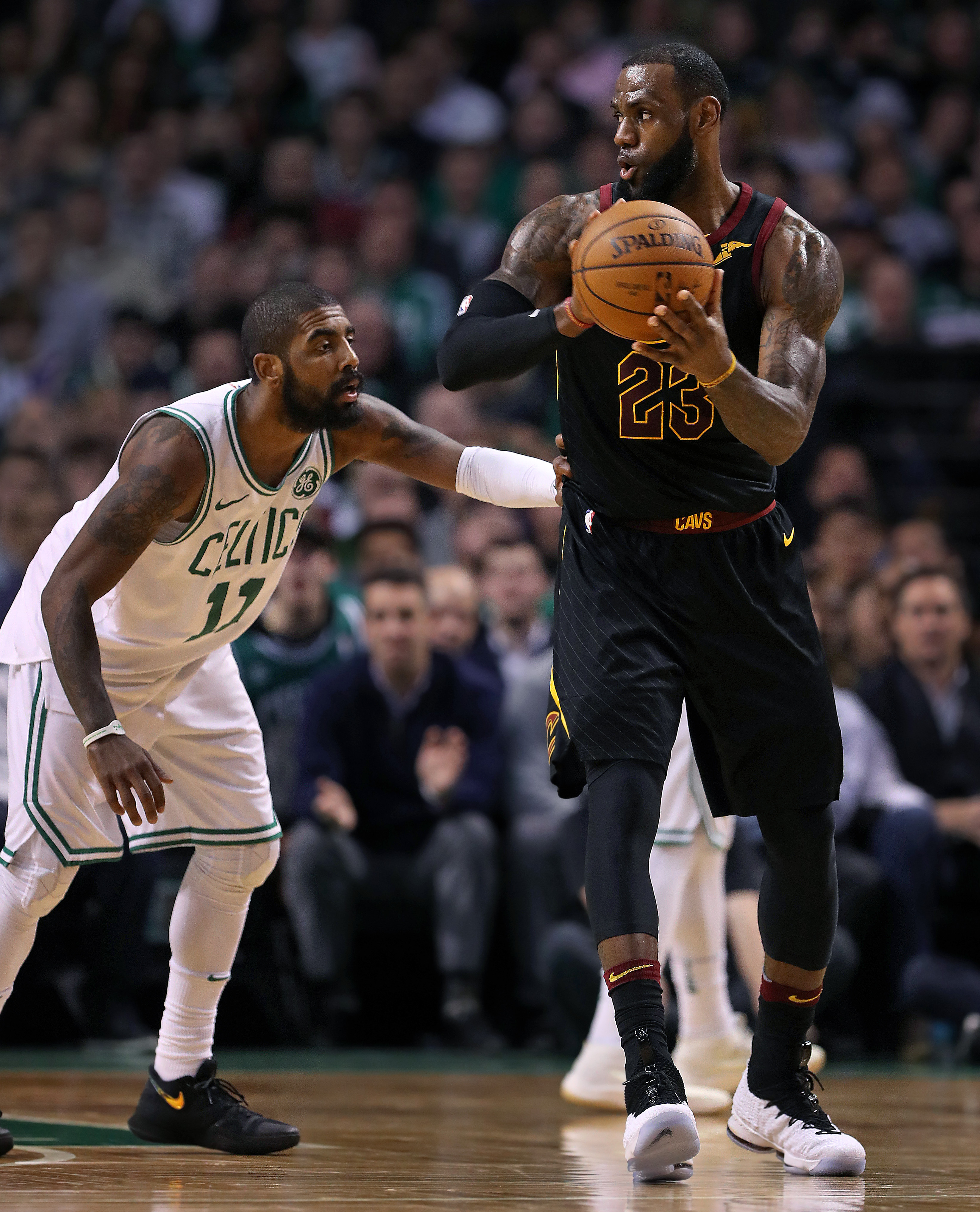 Former teammates LeBron James (right) and Kyrie Irving squared off.