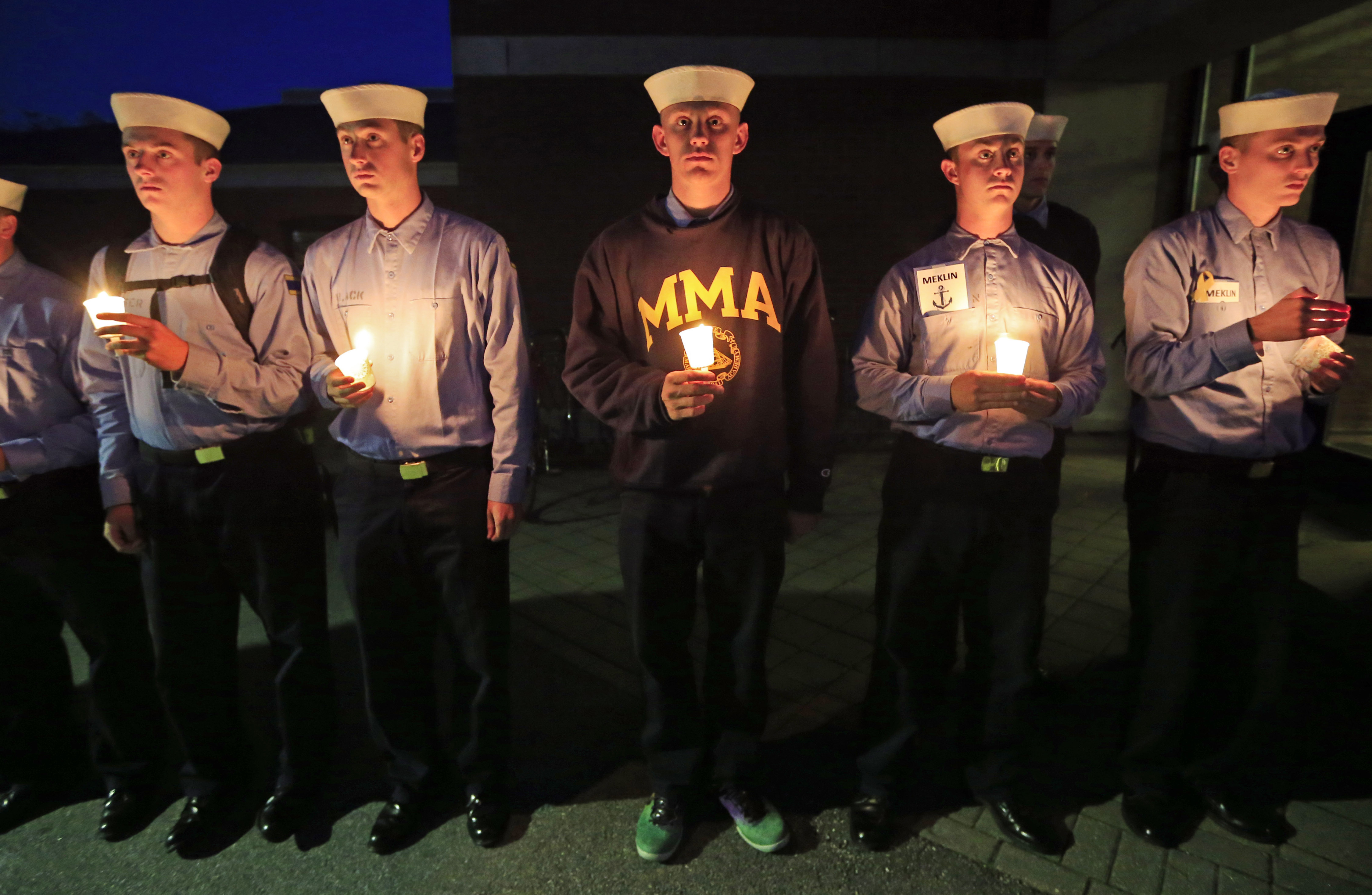 Maine Maritime Academy students attended a vigil of hope for the missing crew members of the US container ship El Faro in 2015, in Castine, Maine.