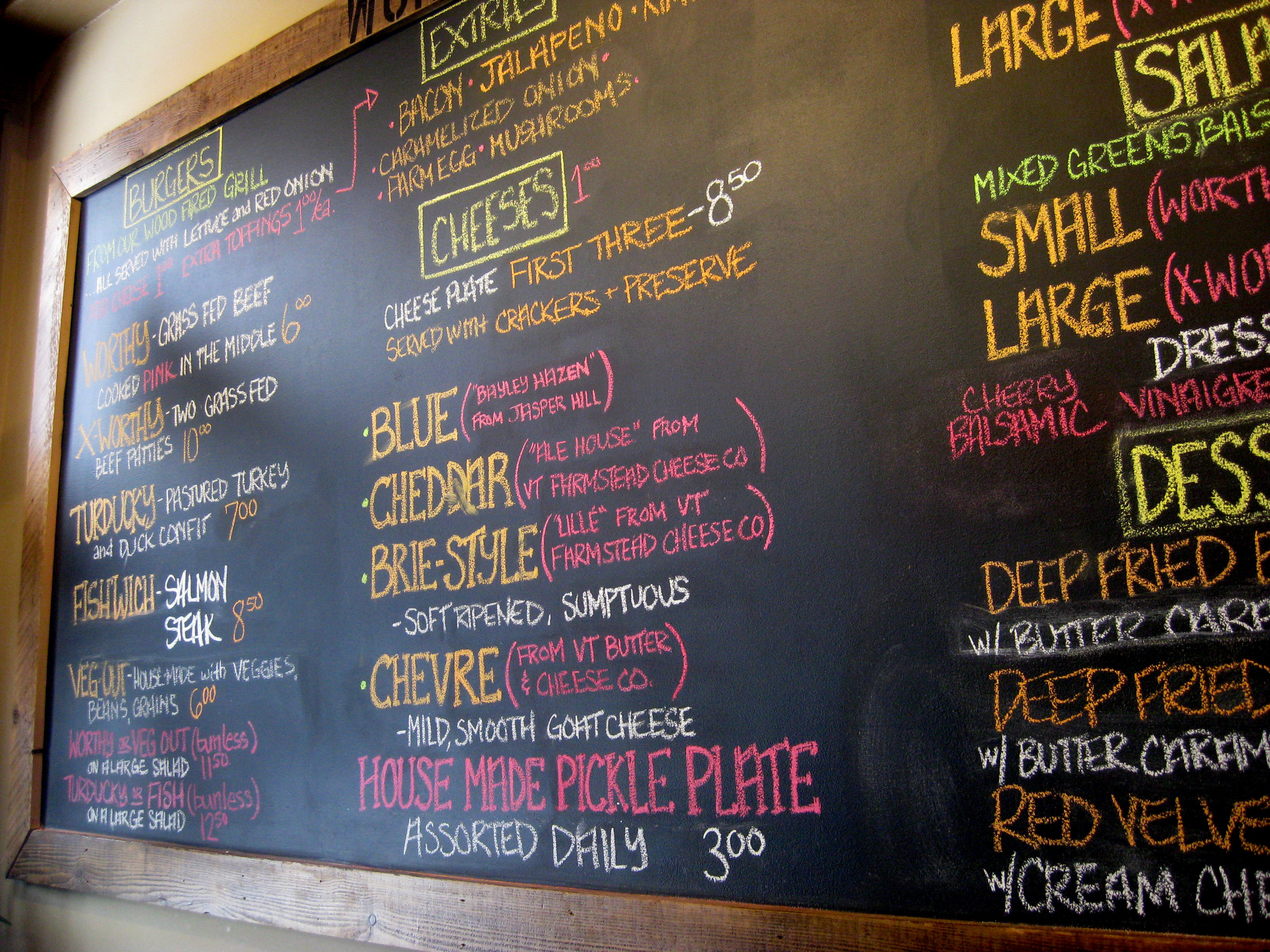 The blackboard menu at Worthy Burger in Royalton.