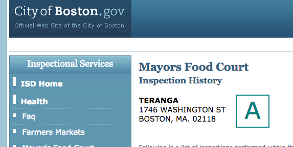 One of the most recent restaurants to be graded was Teranga in the South End.