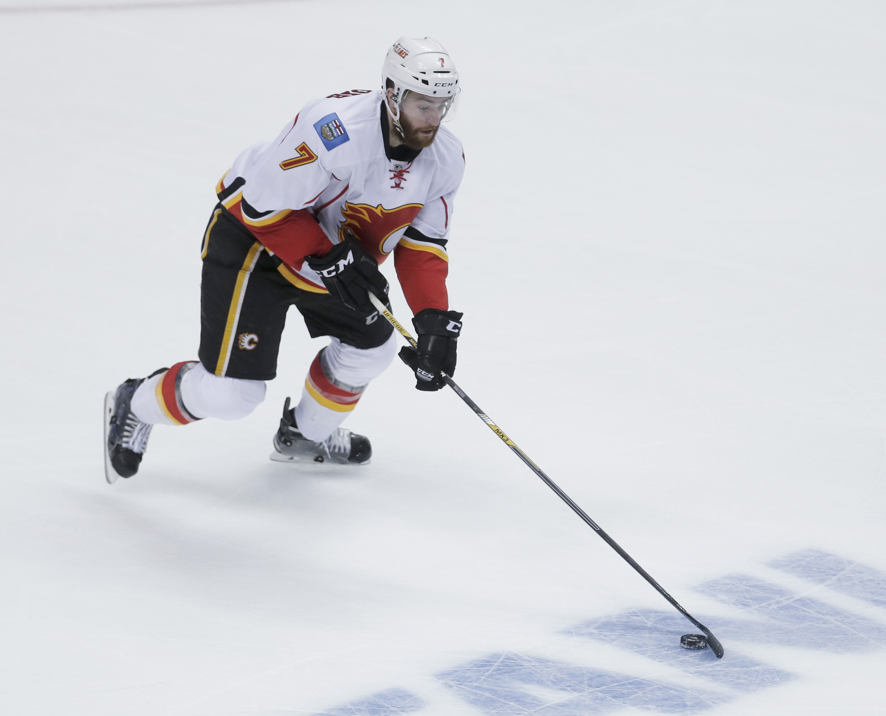 Dougie Hamilton is the Flames’ No. 3 blueliner behind T.J. Brodie (above) and Mark Giordano.