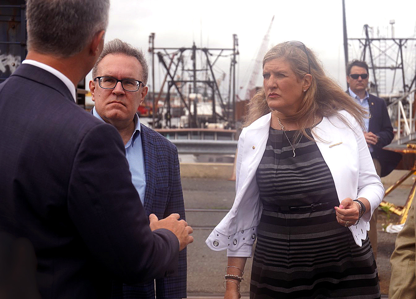 Alexandra Dapolito Dunn and EPA Acting Administrator Andrew Wheeler, left, attended an event celebrating the one-year anniversary of a Superfund Task Force in New Bedford on July 25.