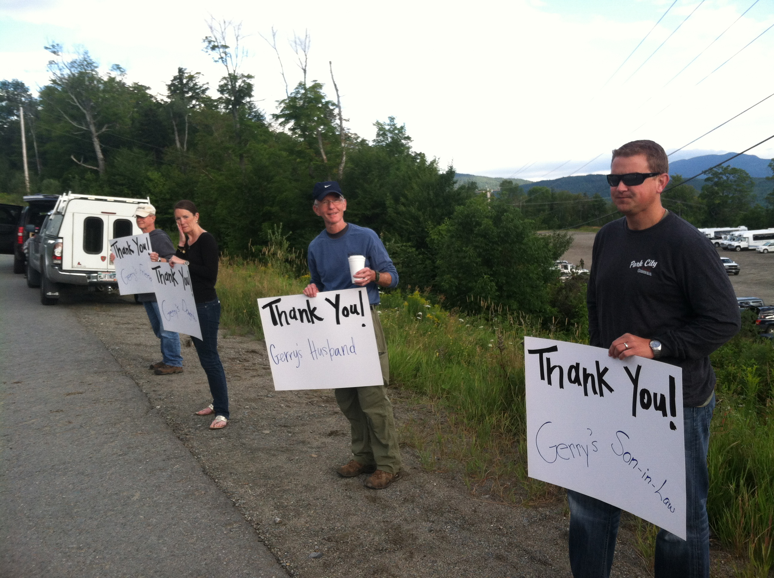 From left: Thanking searchers are a friend of the family, Gerry’s daughter Kerry, husband George, and son-in-law Ryan.