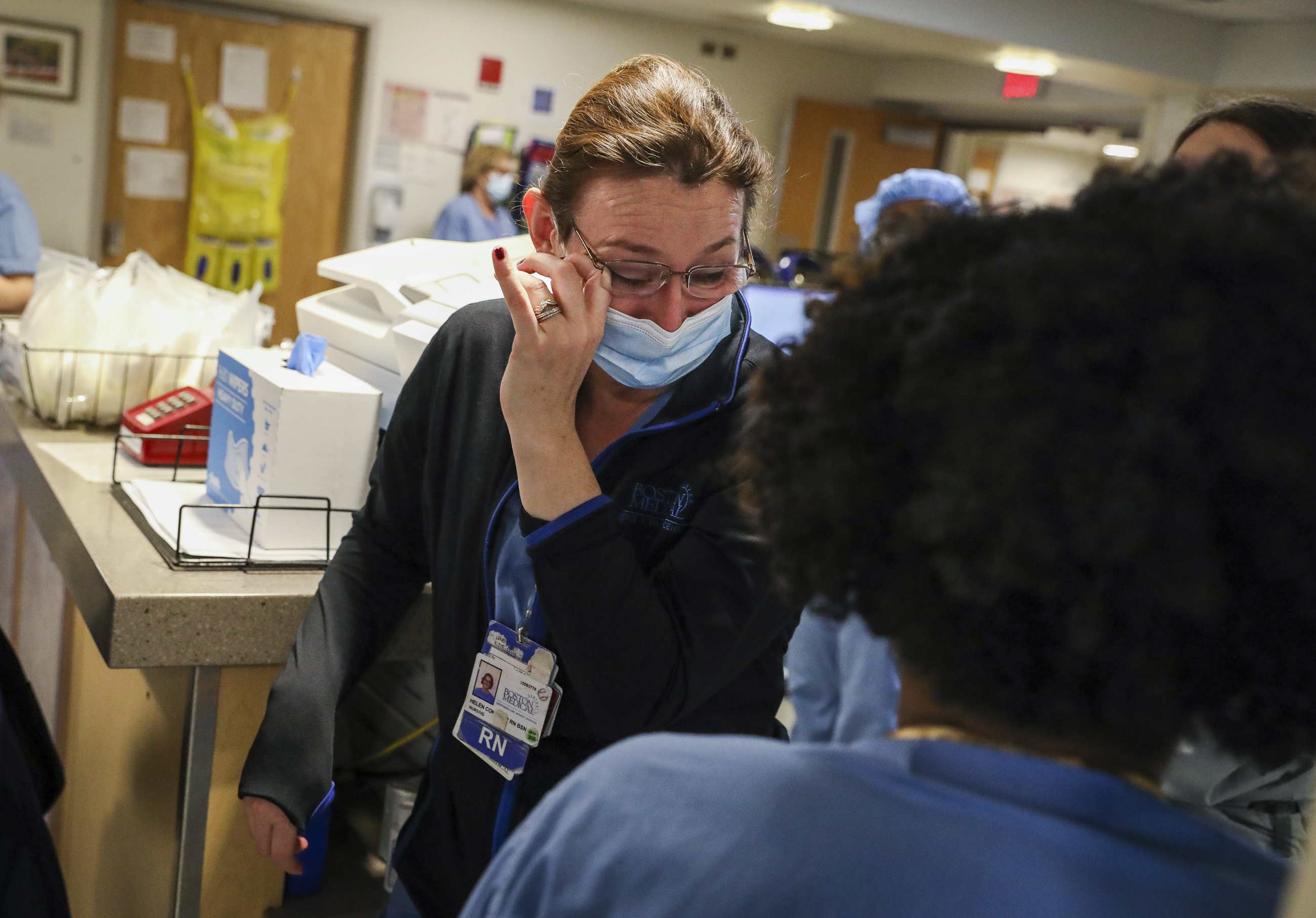 Boston Medical Center RN Helen Connelly cried tears of joy after saying goodbye to patient Candace Samayoa.