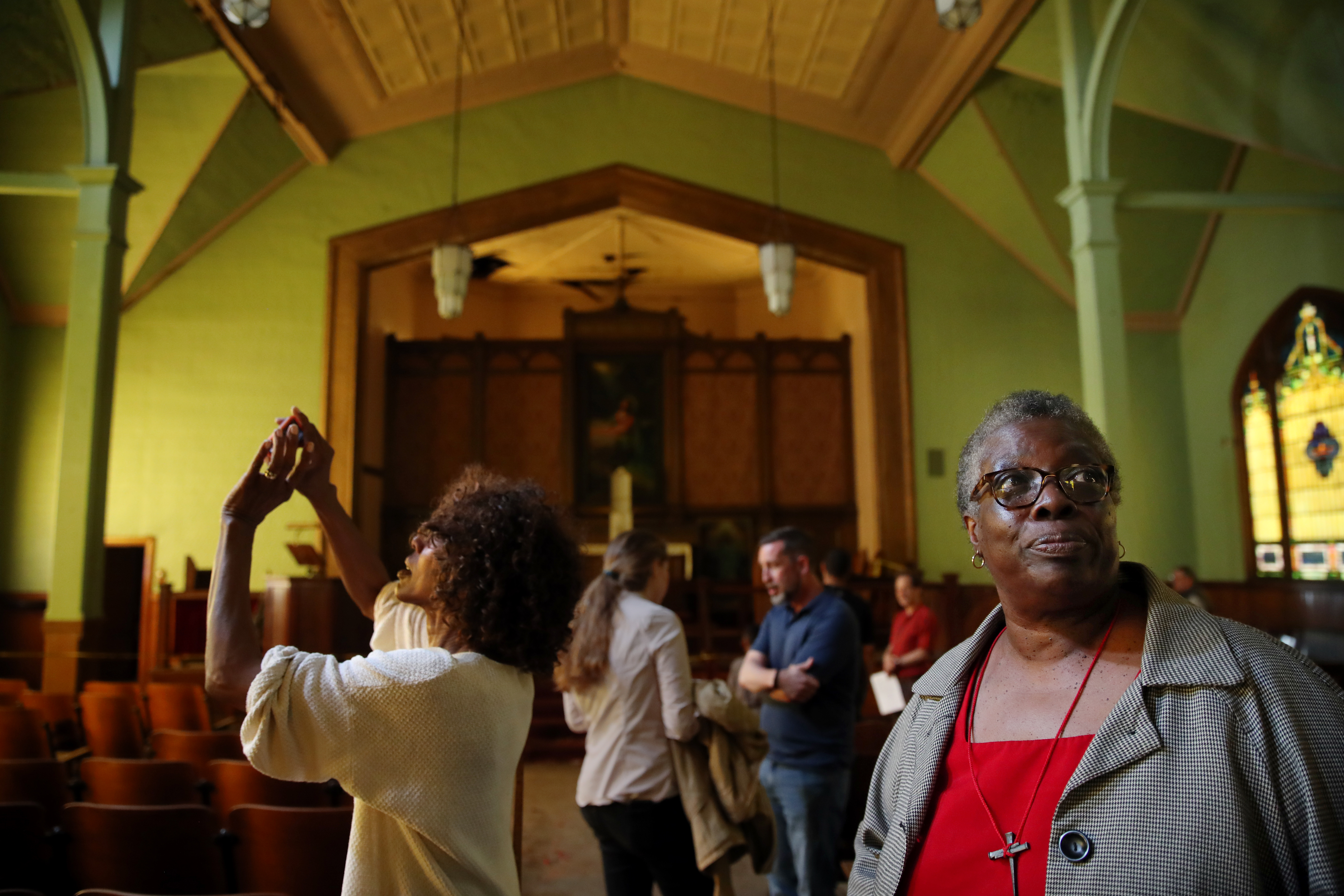 Sisters Dorothy and Alcurtis Clark, right, checked out the interior.