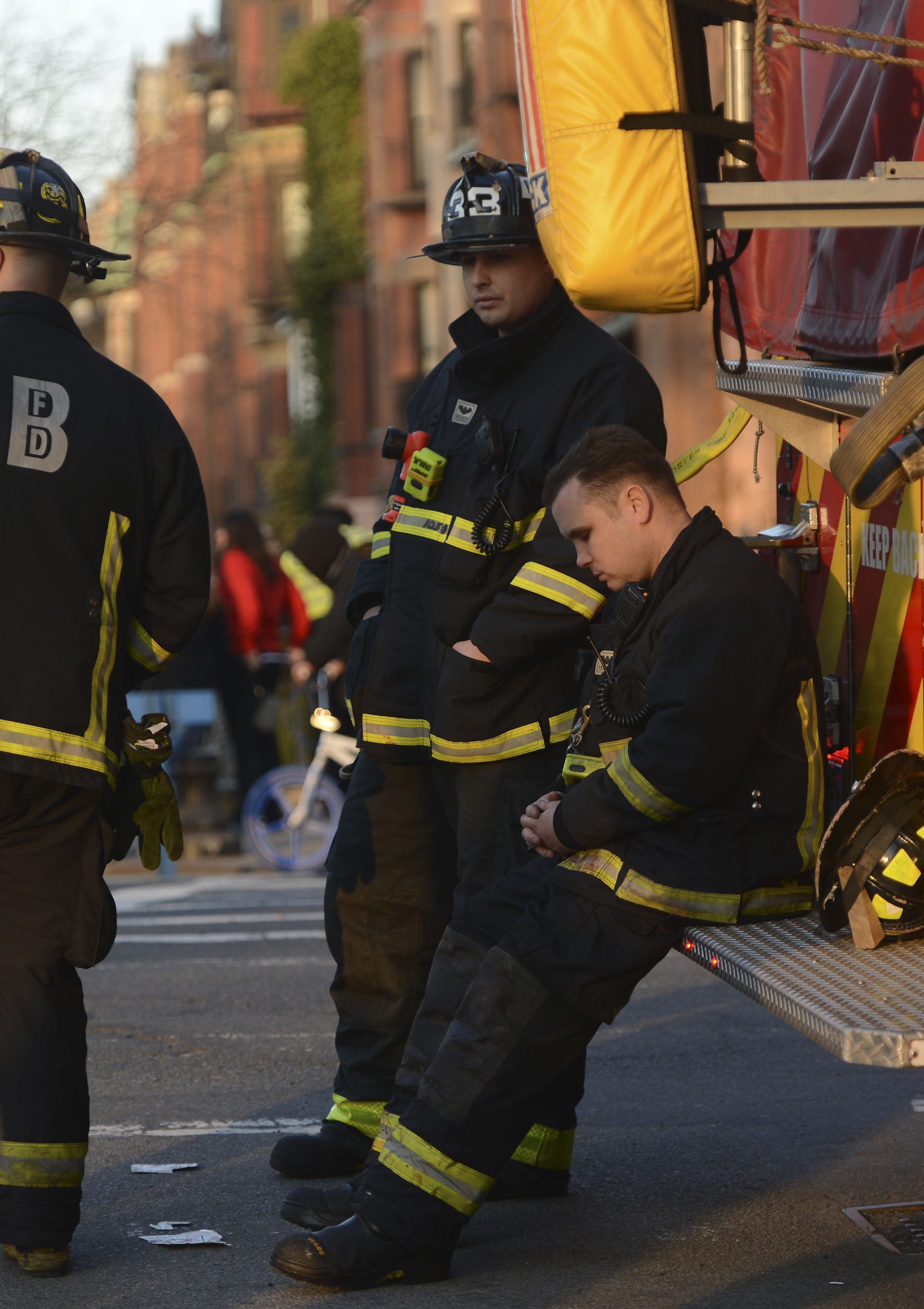 Firefighters with Engine 33, Ladder 15 out of Boylston Street were among the first responders after bombs exploded Monday at the finish line of the Boston Marathon.