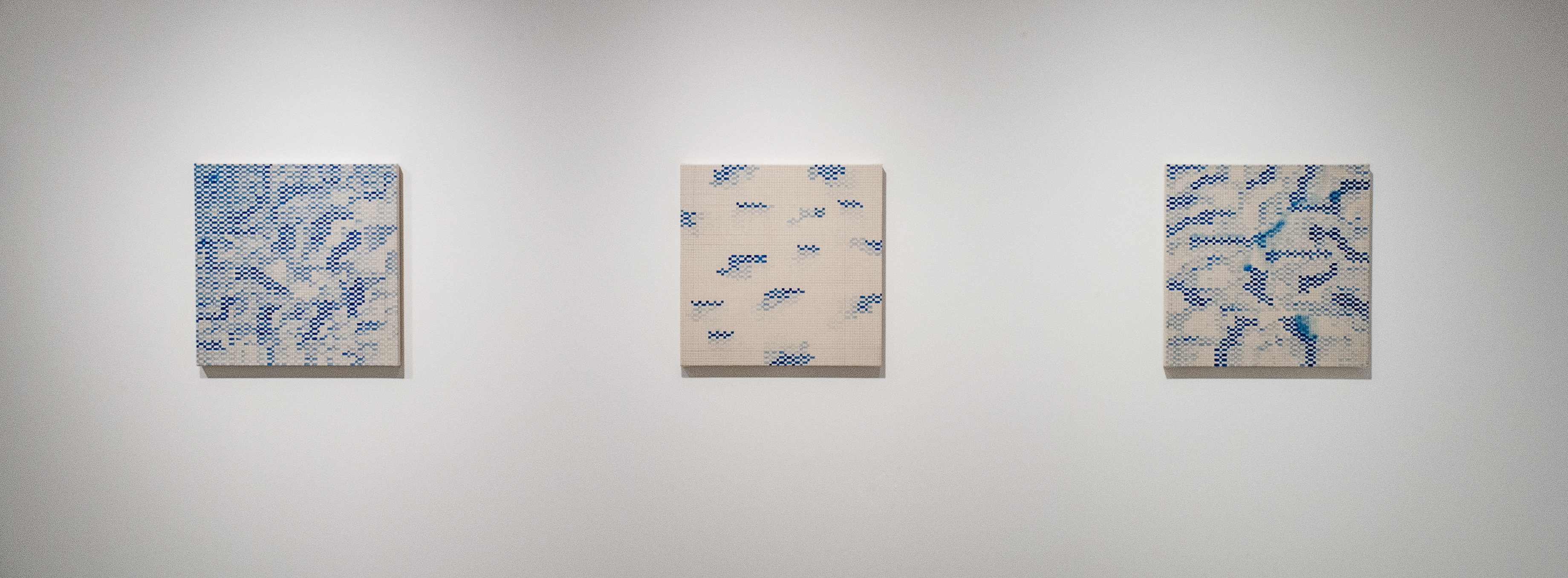 Elise Adibi’s “Blue Tansy 1,” “Blue Tansy 2,” and “Blue Tansy 3.”