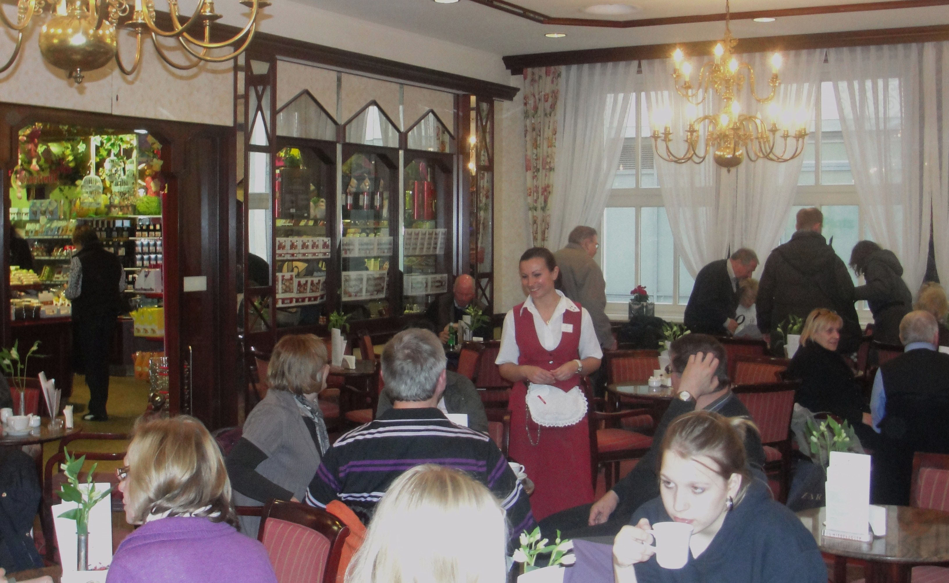 Coffee and confections are served at Cafe Niederegger.