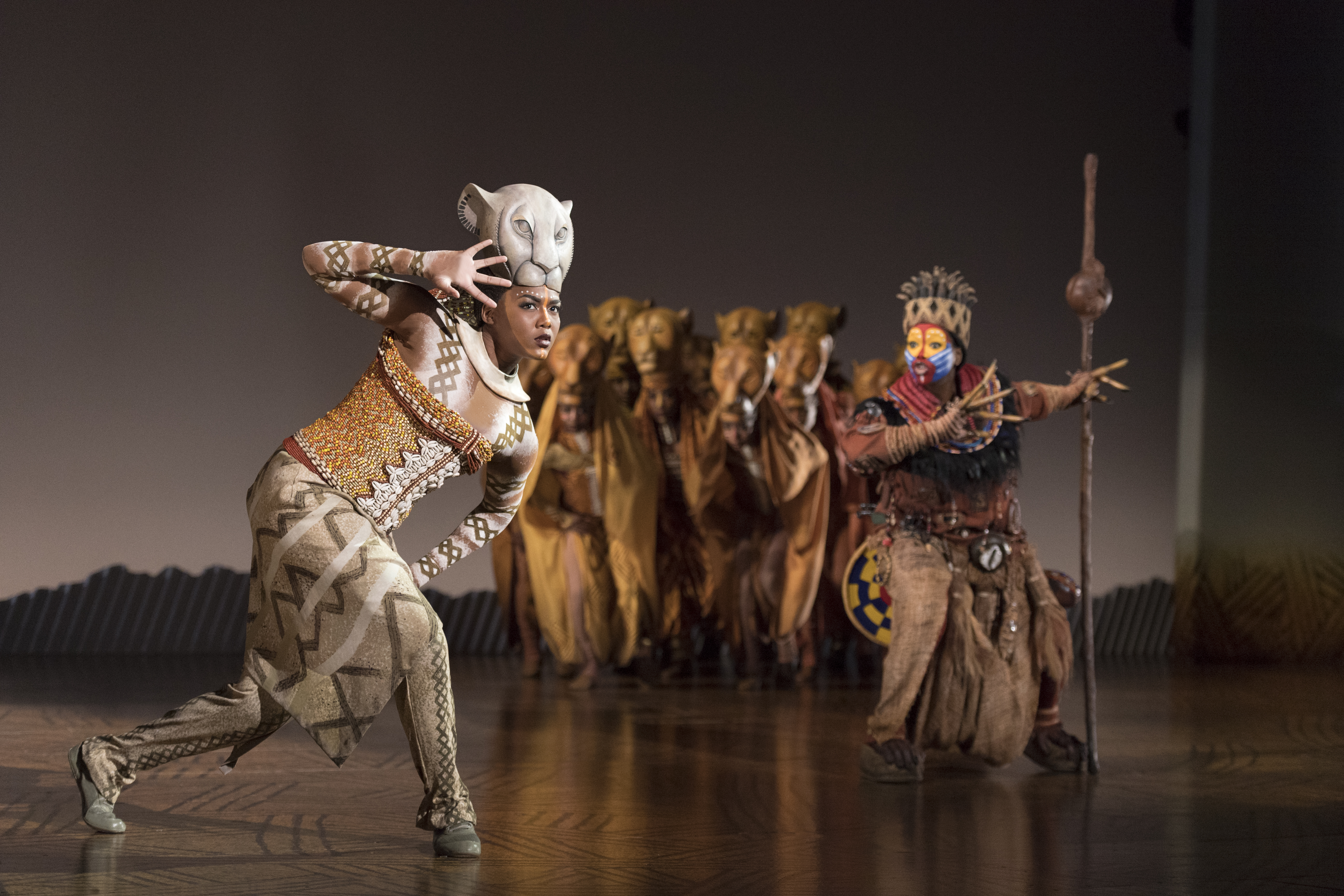 Nia Holloway stars as Nala and Buyi Zama is the shaman Rafiki in “The Lion King.”