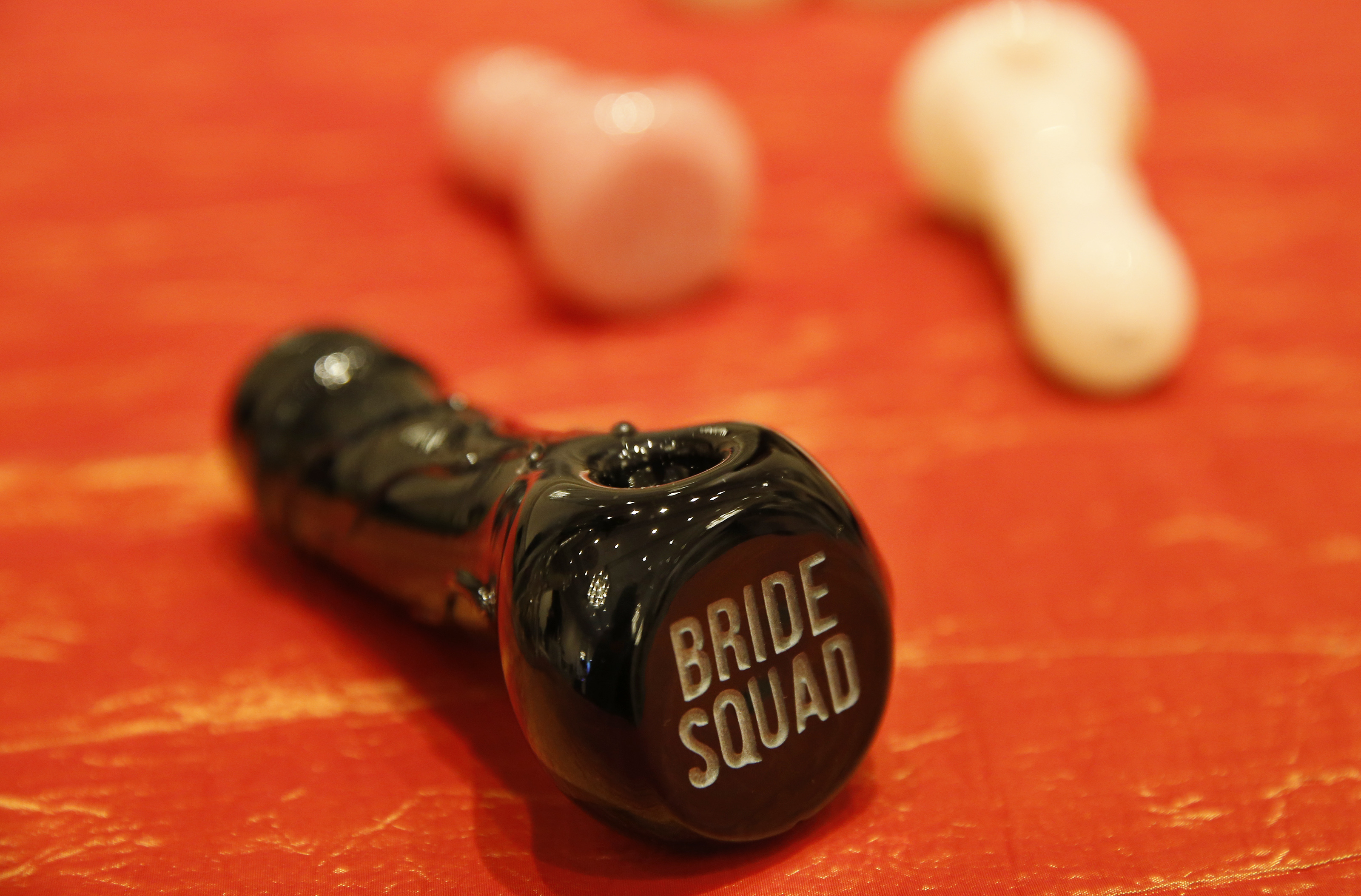 Custom-made glass pipes for a wedding party at the Cannabis Wedding Expo.