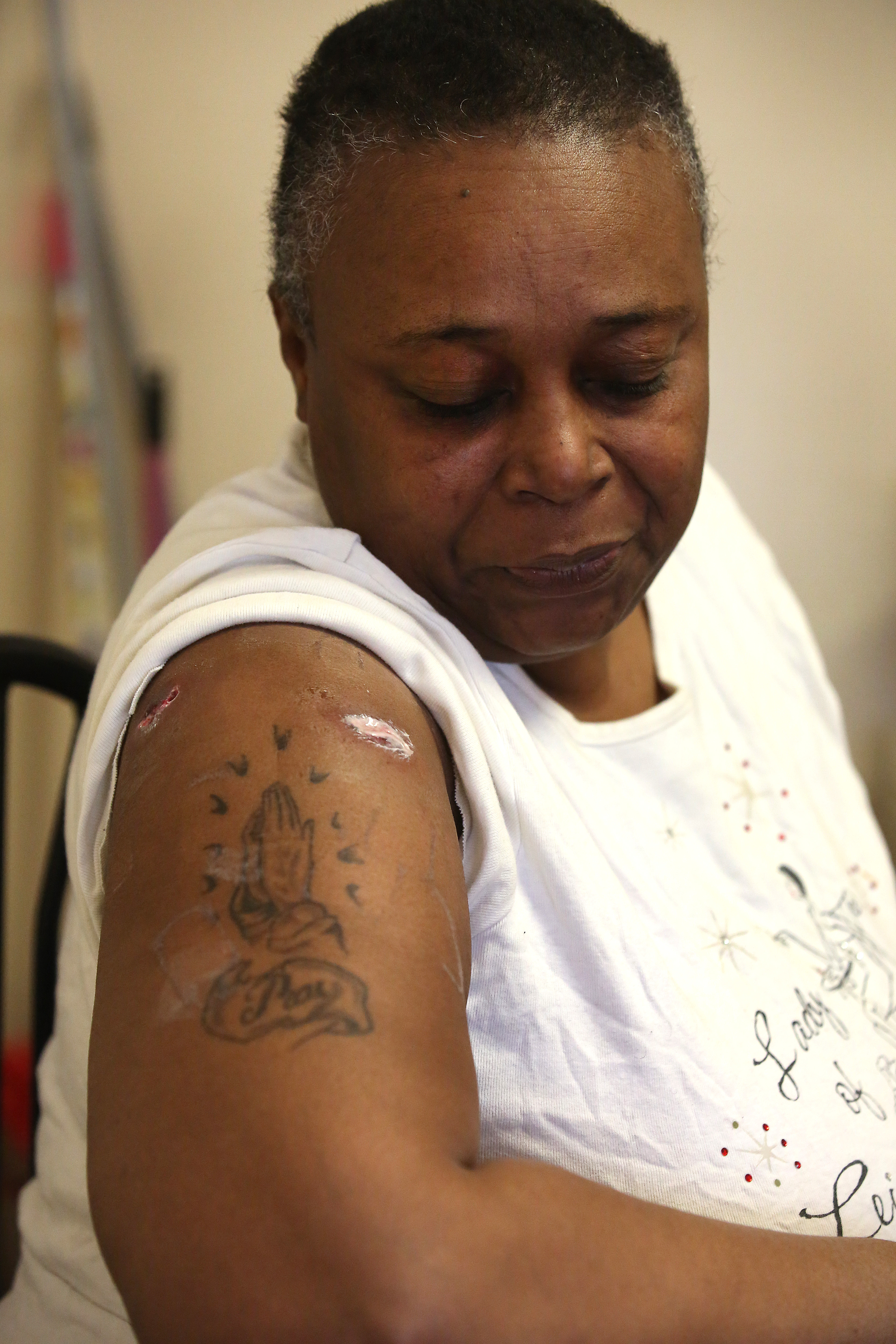 Vanessa Brown was shot in the shoulder while in her car Friday.