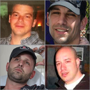 The rest of the Stoneham friends (from left, clockwise): J.P. Norden, Marc Fucarile, James Costello, and Jarrod Clowery.