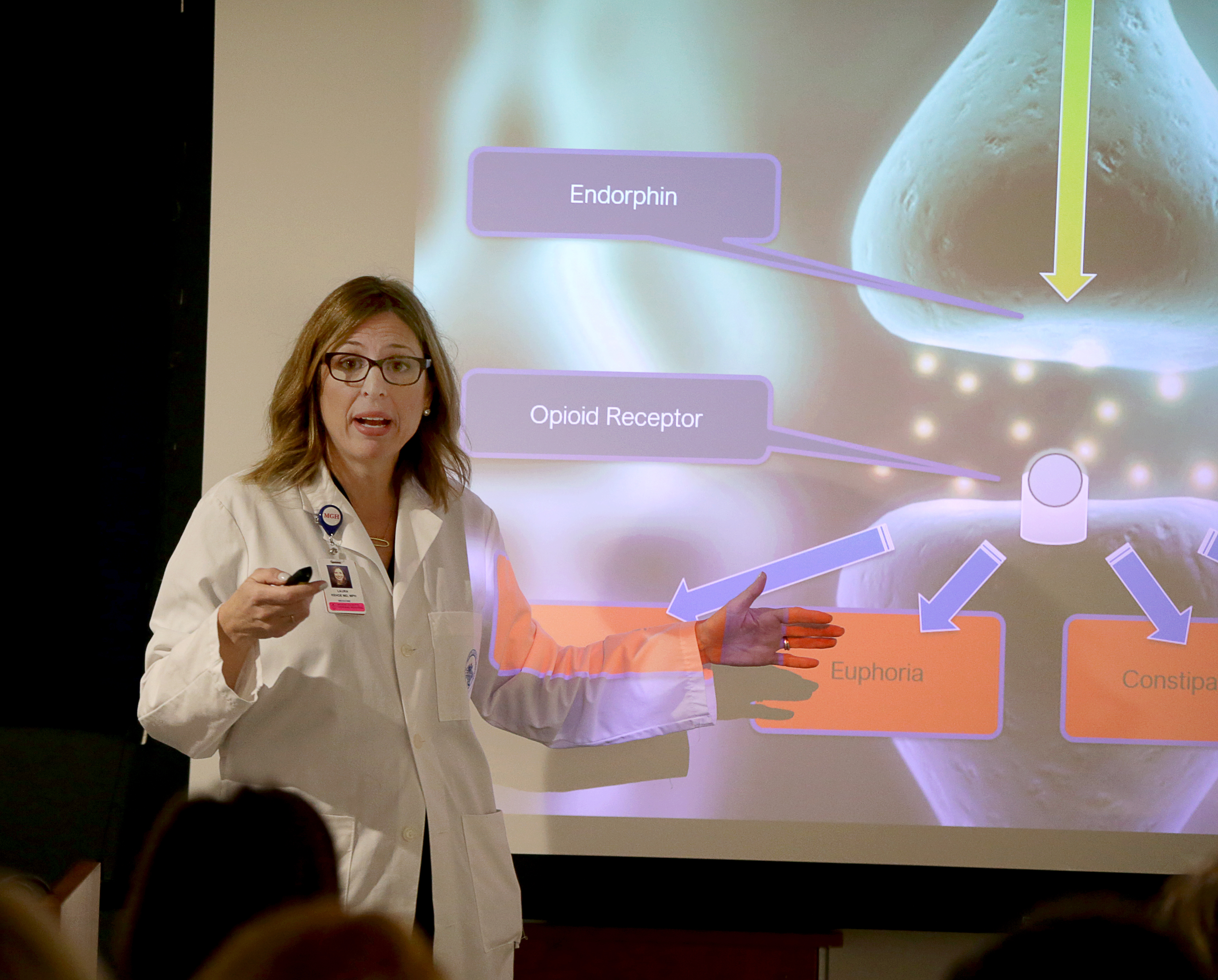Bridge Clinic medical director Dr. Laura G. Kehoe tailored her course to emergency room staff, incorporating a powerful addition: a talk by someone in recovery from opioid addiction.