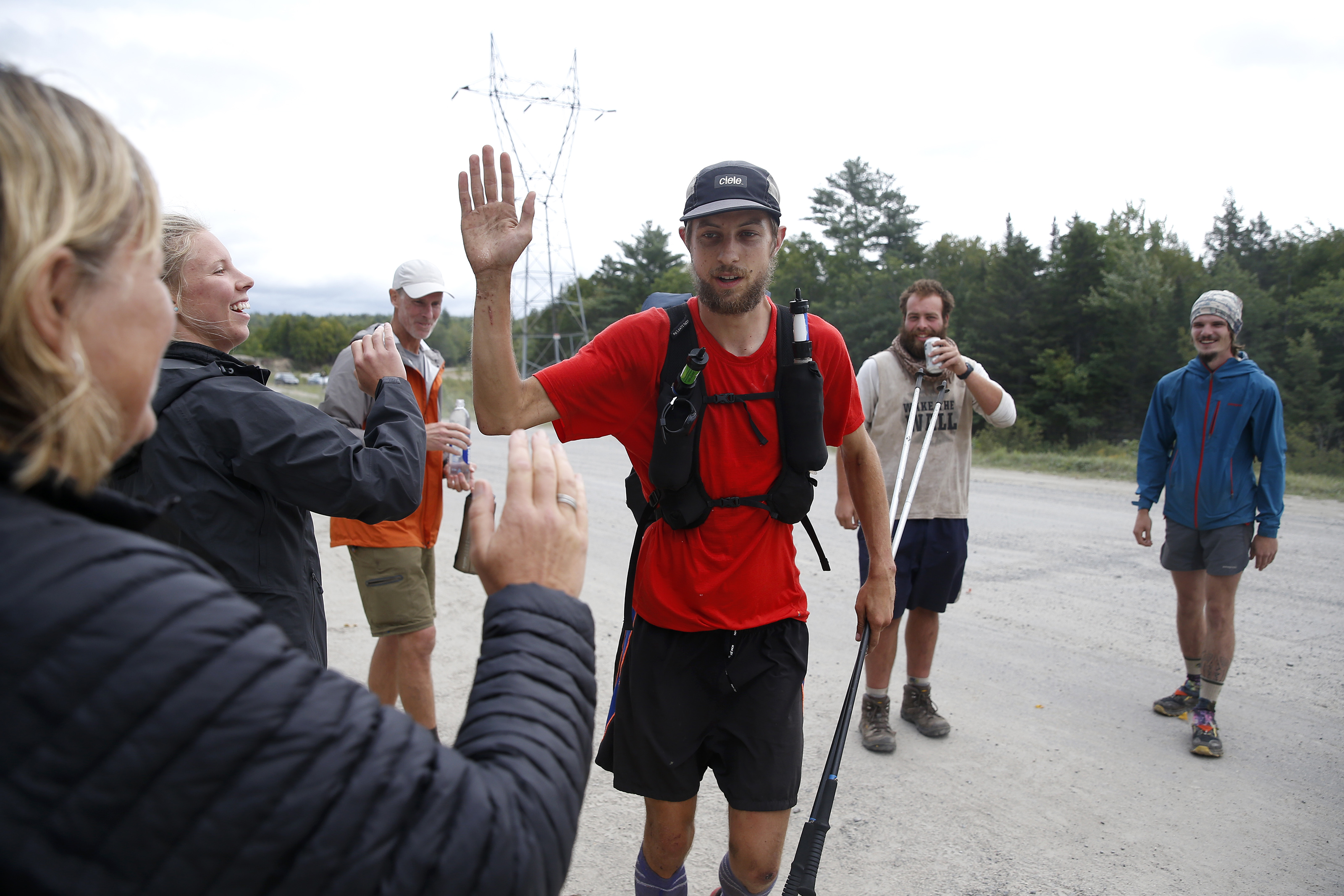 McConaughy slapped hands with a group of hikers who had been waiting to see him after hearing of his attempt at breaking the record.