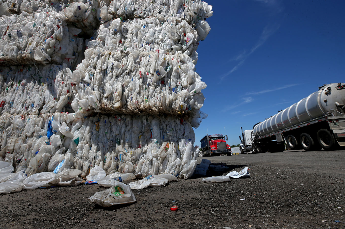 A mountain of plastic at E.L. Harvey and Sons, a recycling facility in Westborough.