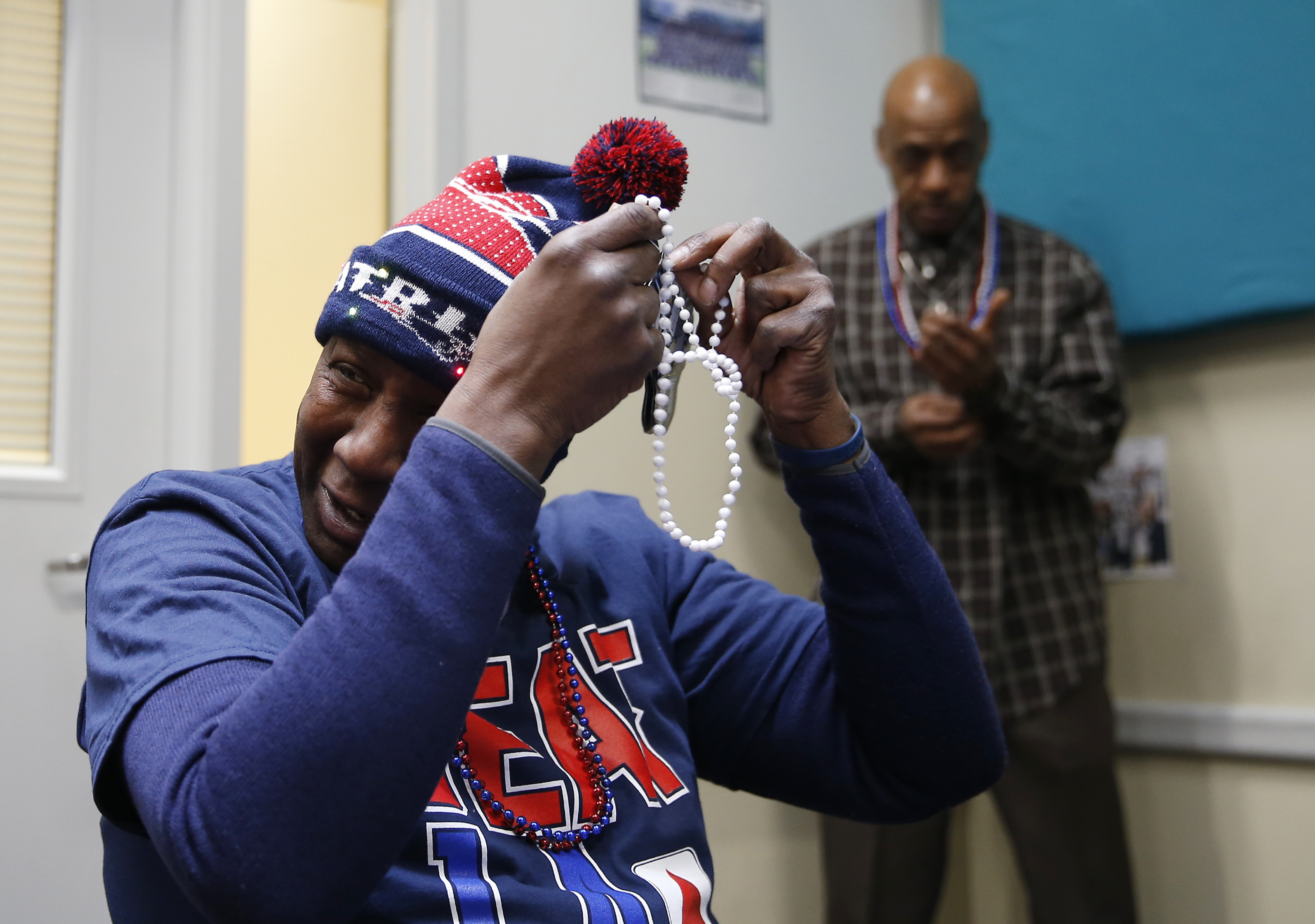 "Blu" put on beads in Patriots colors.