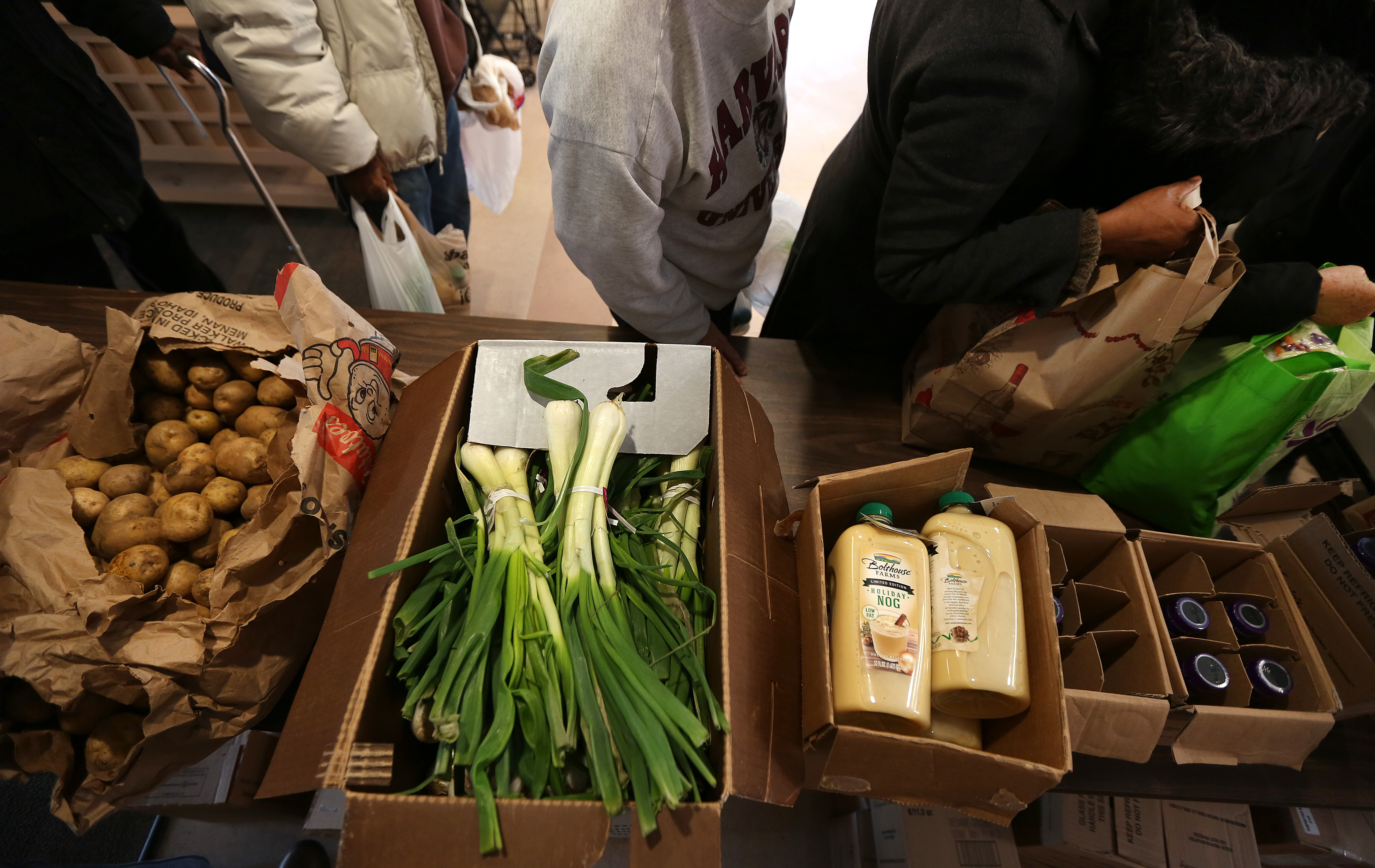 People stood in line for some of the available items.