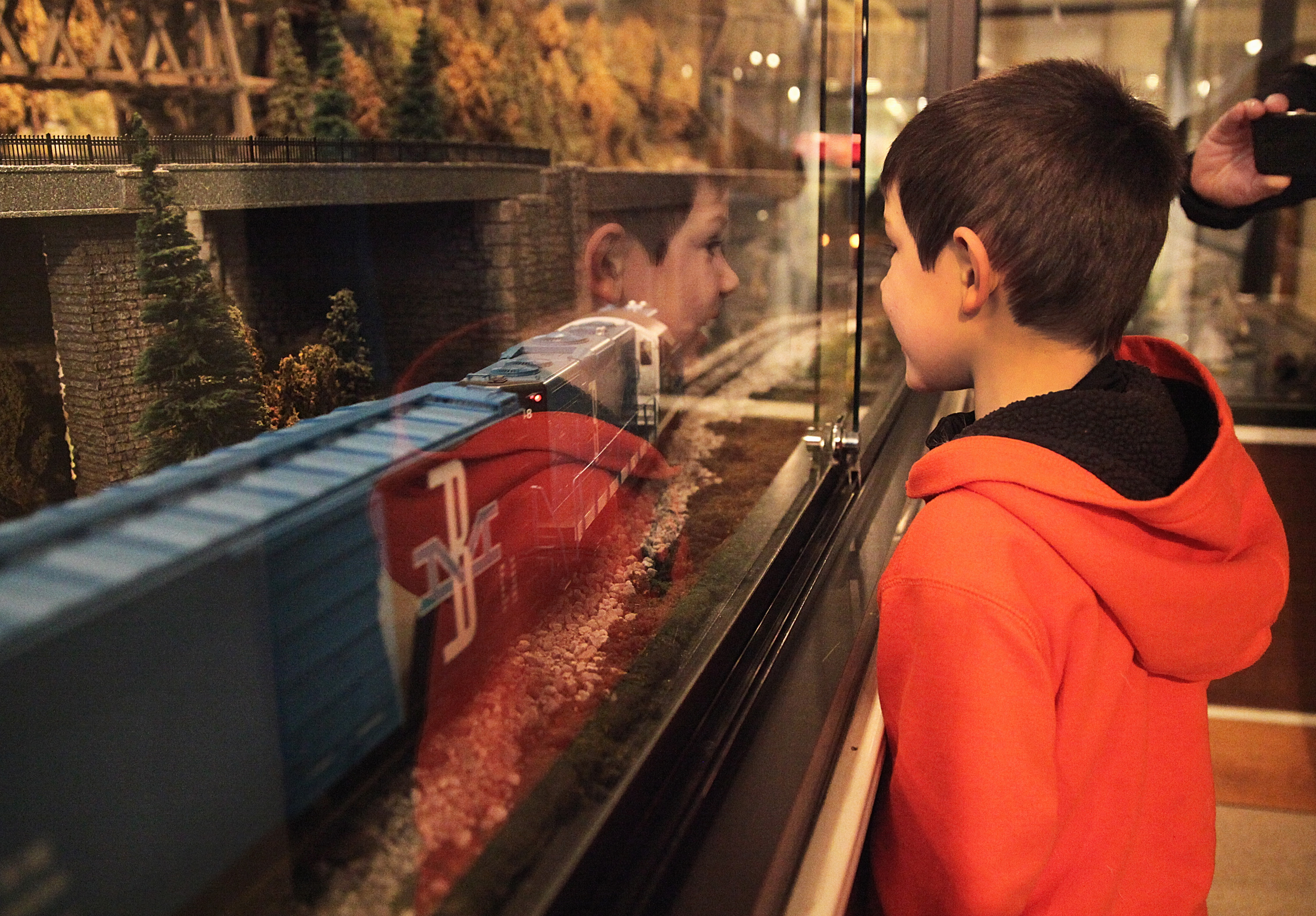 Joshua Svirsky, 7, of Holliston viewed a model train display at Charles Ro Supply Company.