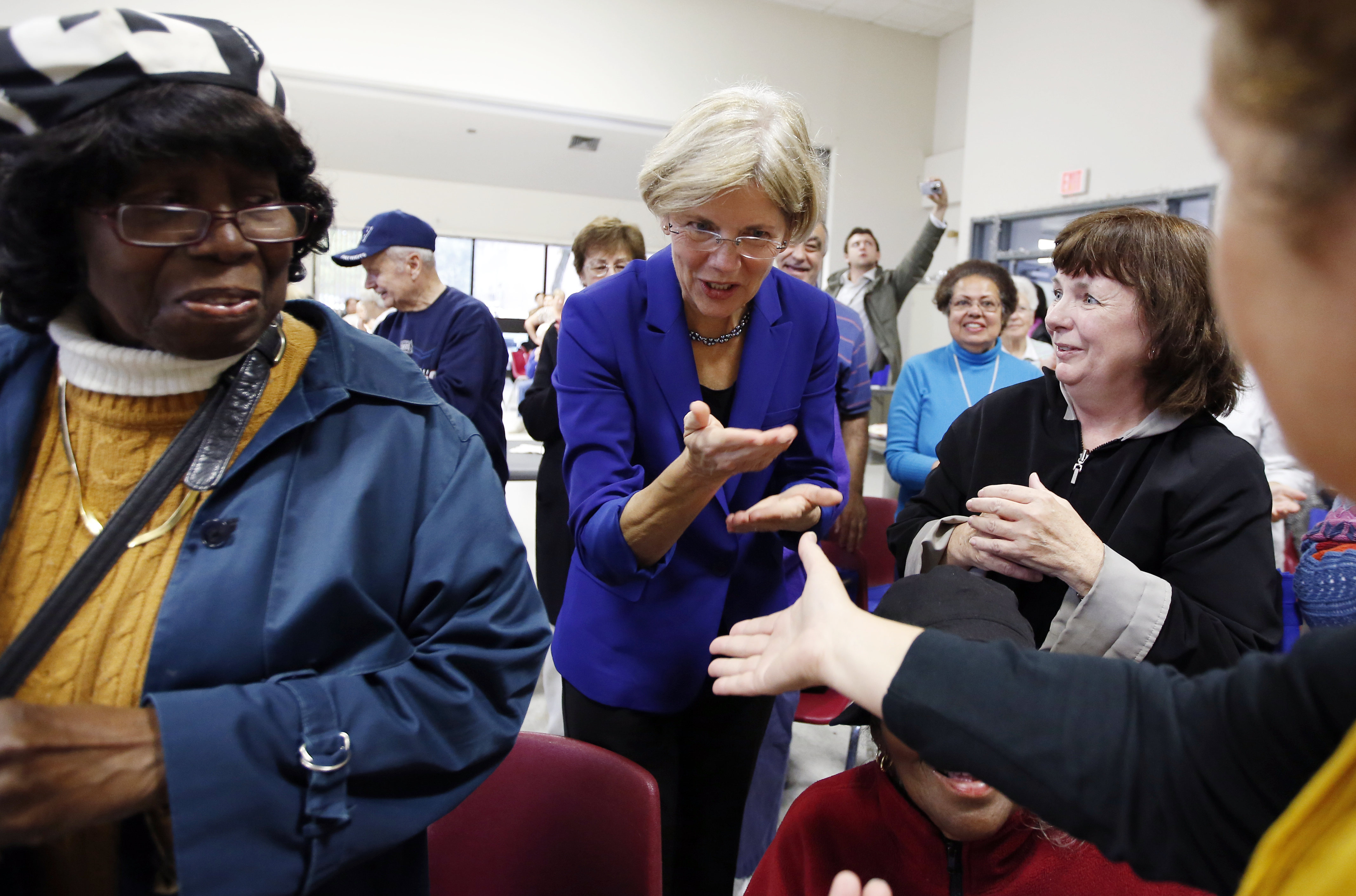 Democratic US Senate candidate Elizabeth Warren stopped at a senior center in Medford.