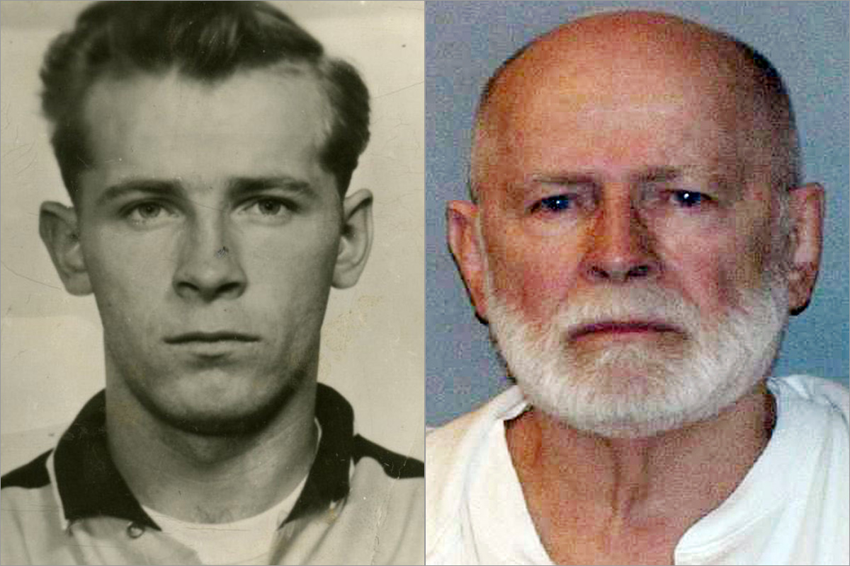 A 1955 Miami Beach Police mug shot of Bulger (left), and his booking photo in 2011.