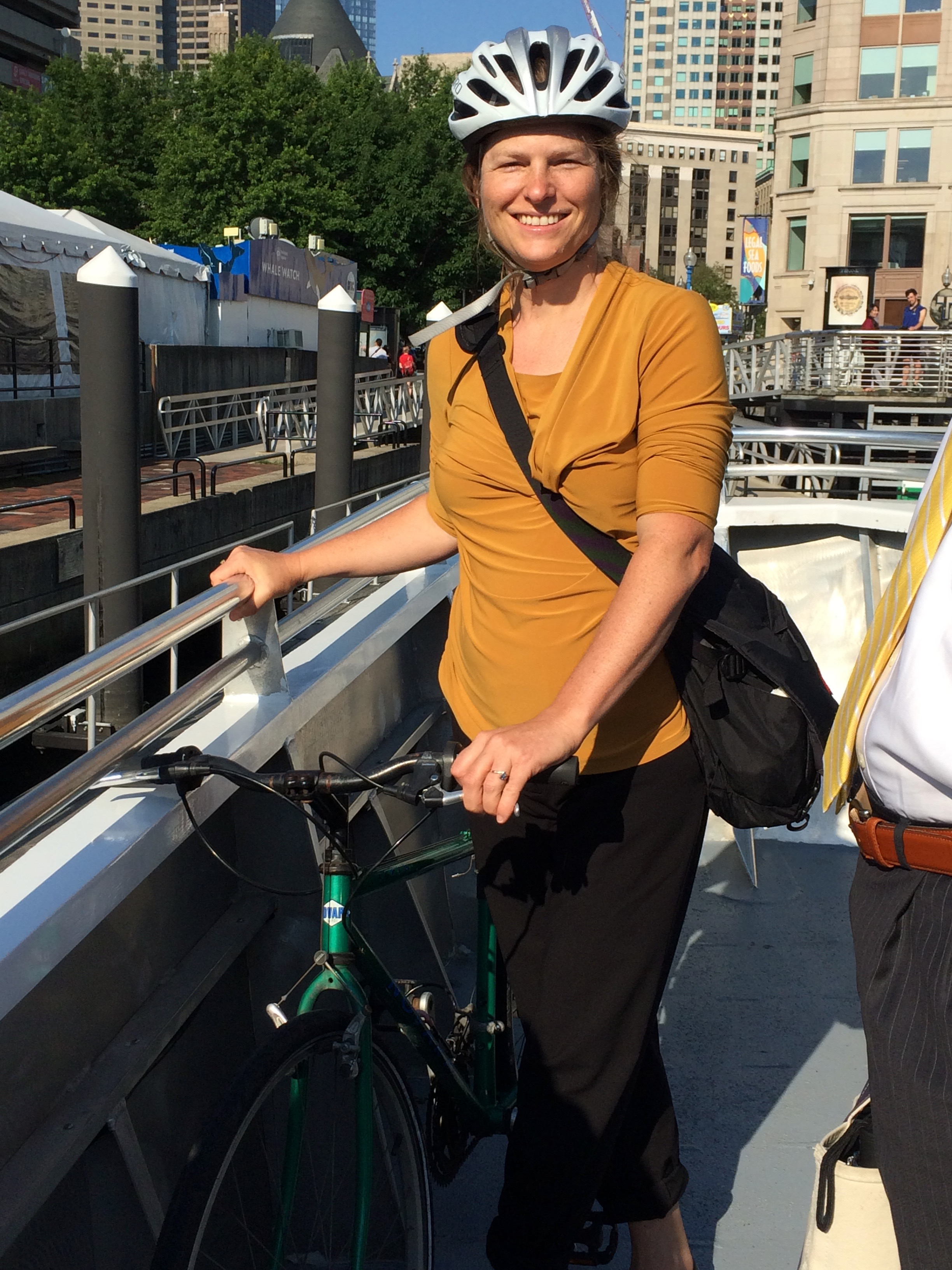 Lydia Olson bikes from home in Swampscott to the ferry and then to Cambridge.