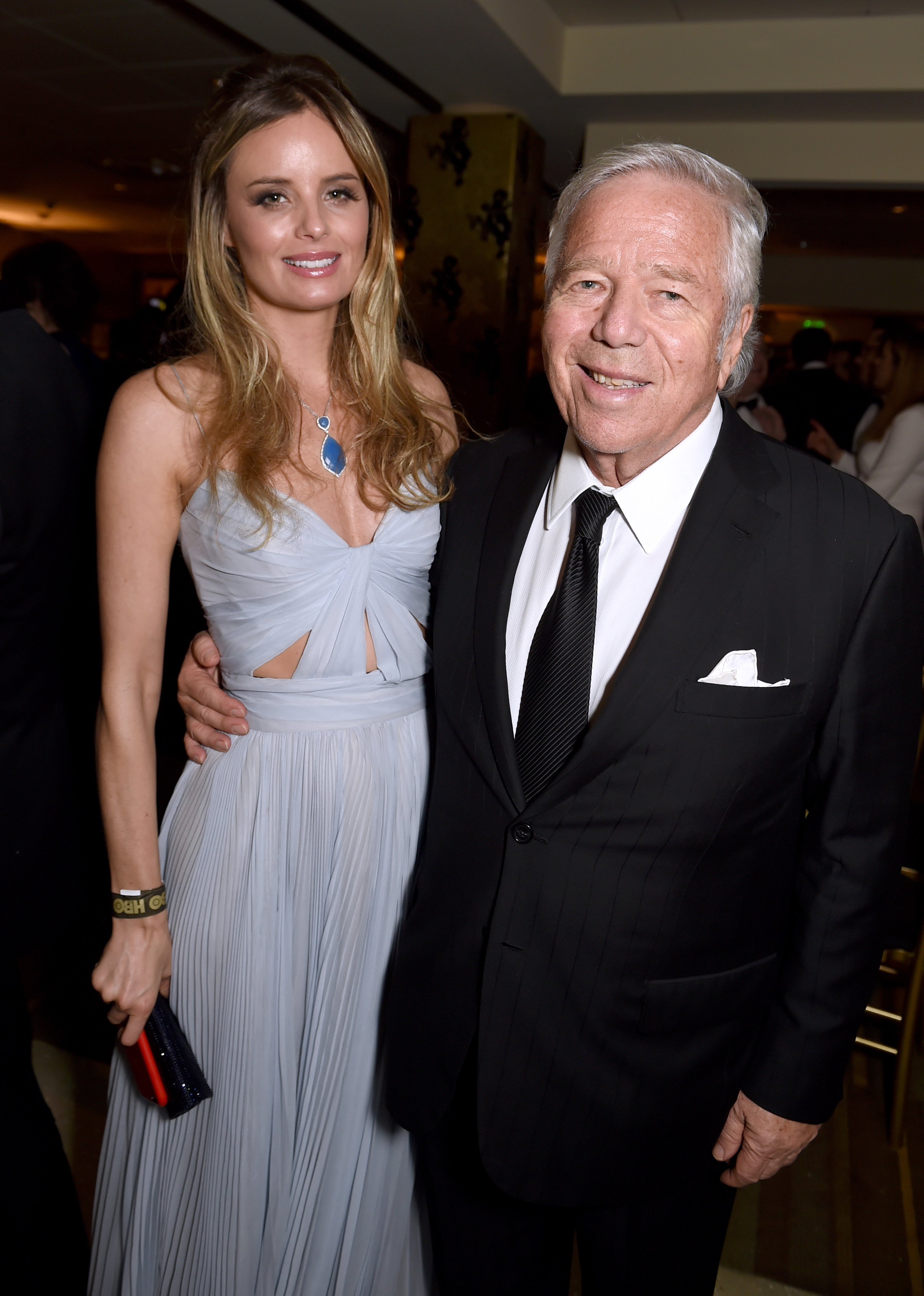 Ricki Lander (left) and Patriots owner Robert Kraft hit up the HBO's Official Golden Globe Awards After Party on Sunday.