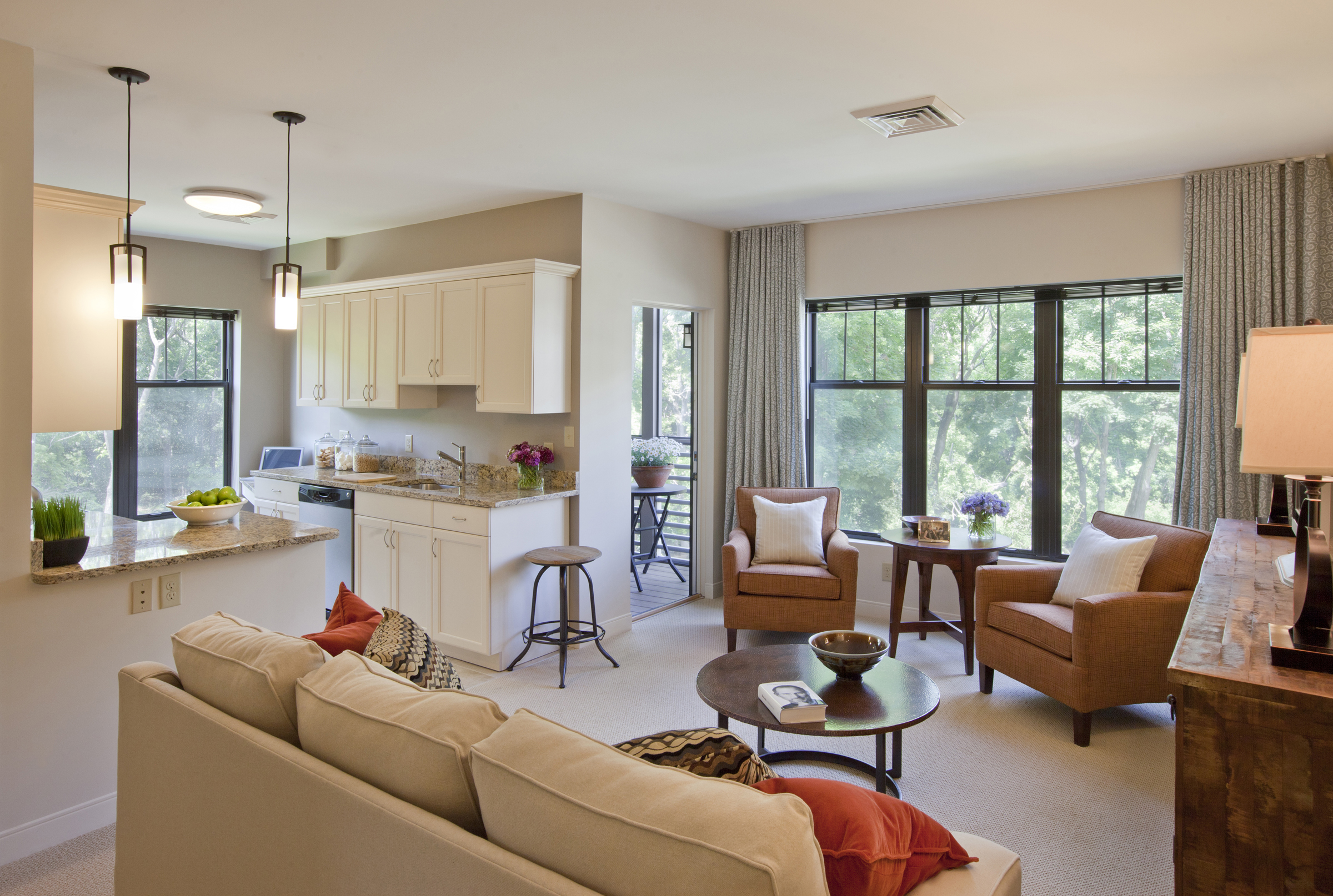 Residents of Waterstone apartments such as this two-bedroom can expect either a screened porch or private patio.