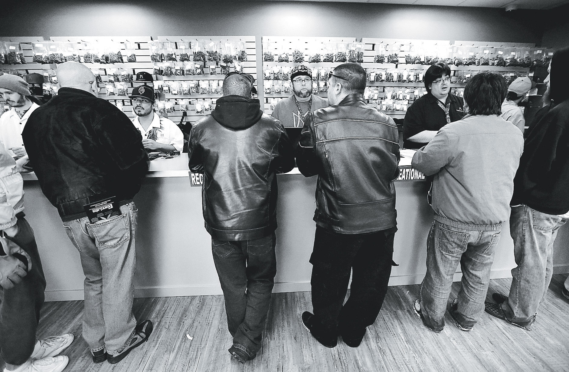 Inside a marijuana shop in Colorado on January 1, 2014, the first day of legal recreational sales.