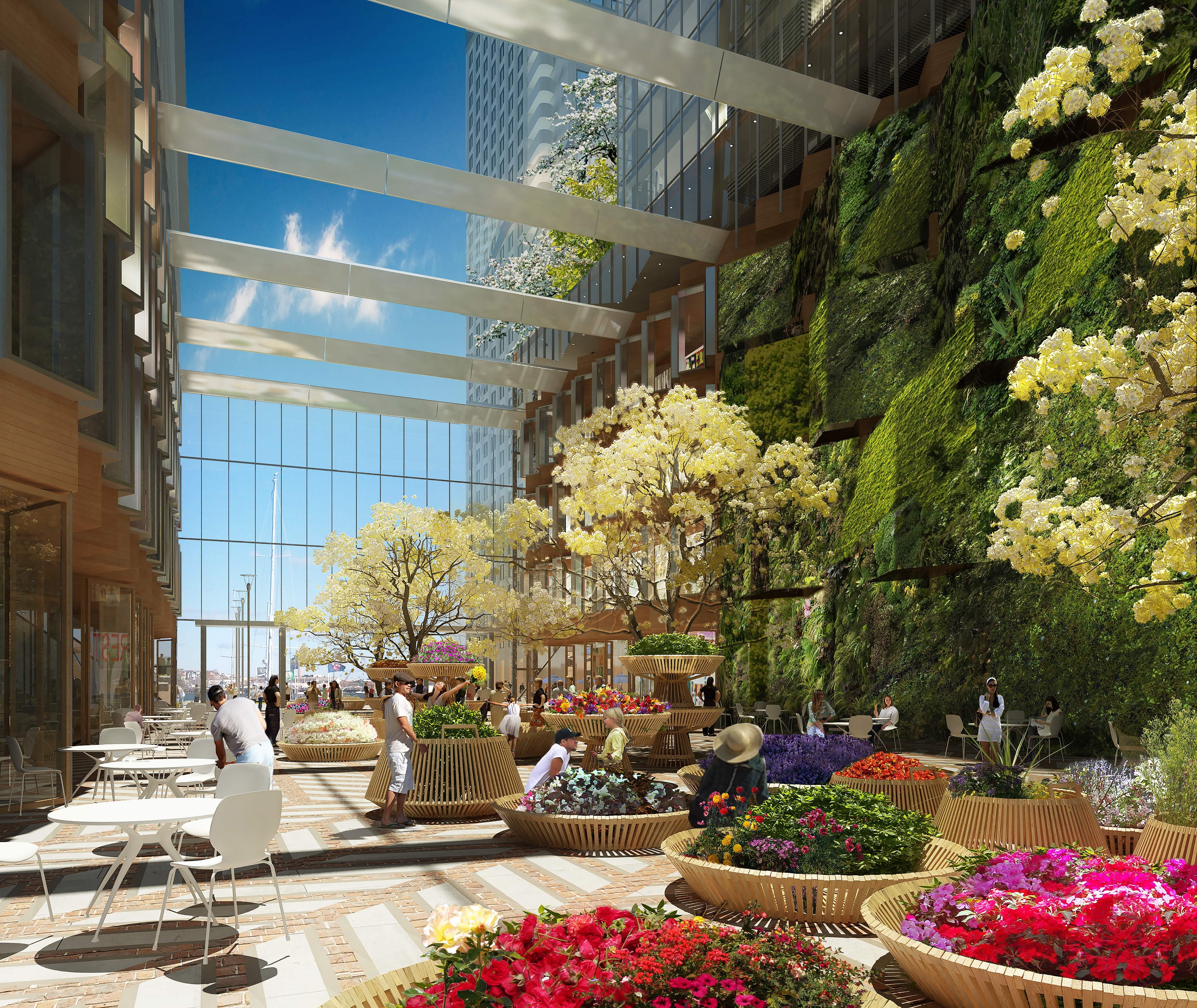 Don Chiofaro is planning to build a glass roof over a garden-like setting between two towers on the site of the current Boston Harbor Garage.