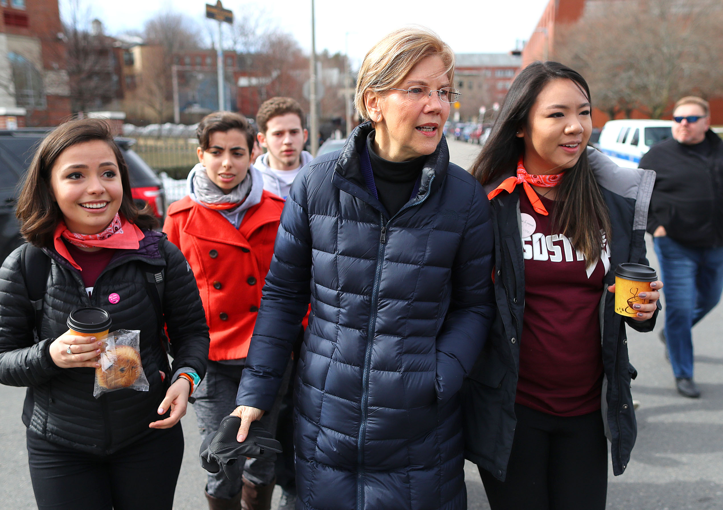 Senator Elizabeth Warren met with students at the Madison Park High School.