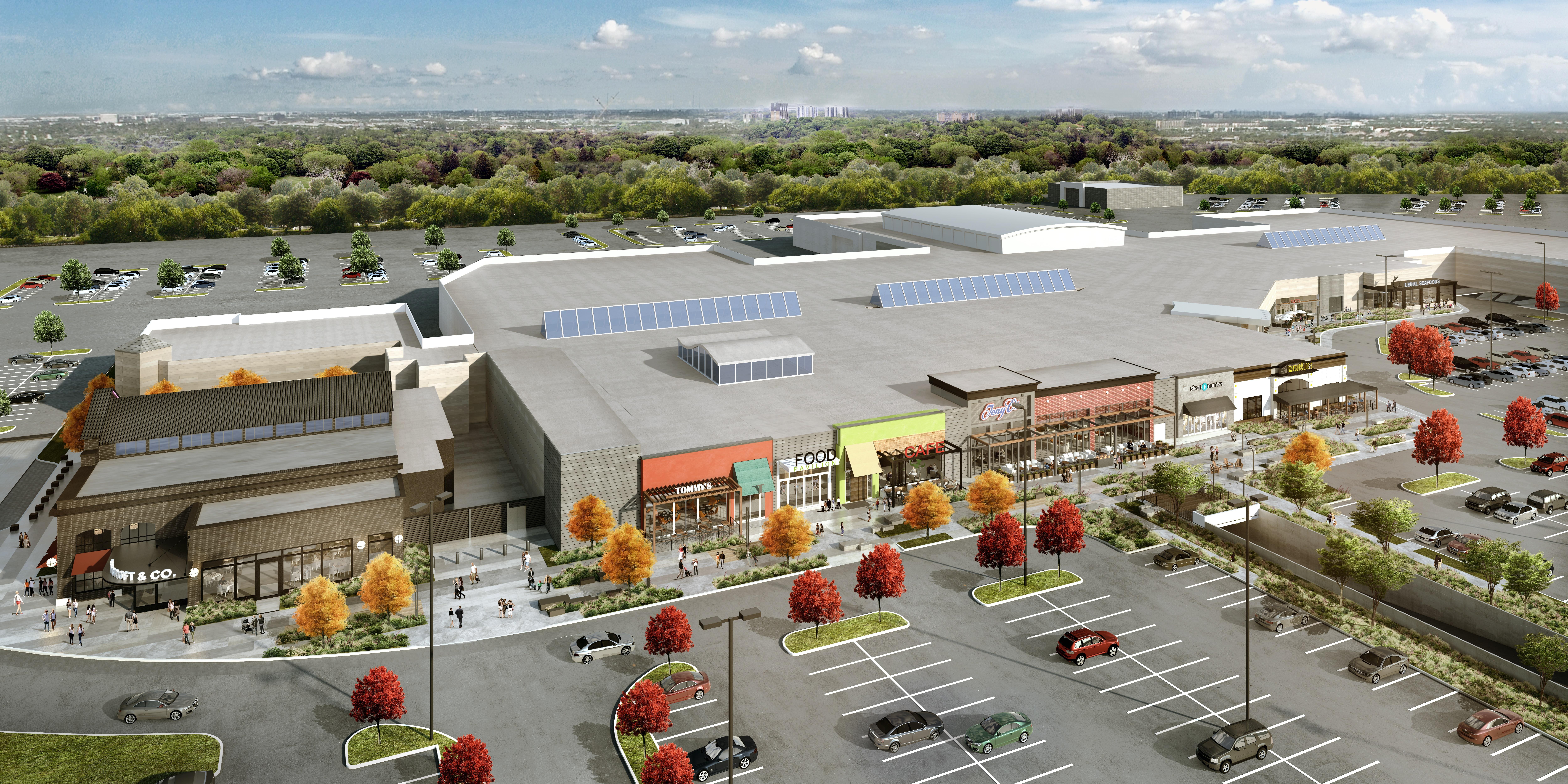 A rendering shows the new outdoor space and landscaping planned at Northshore Mall in Peabody.