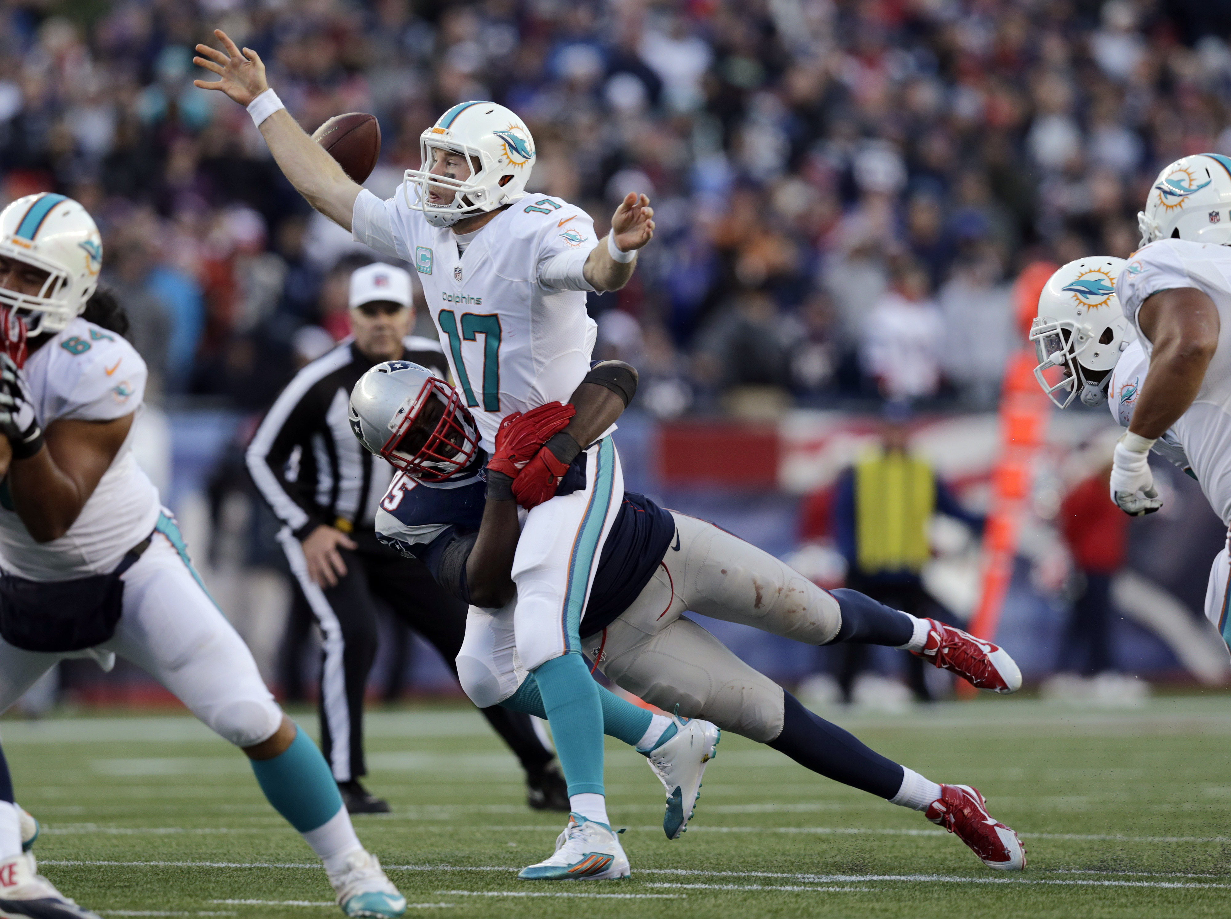 Chandler Jones strip-sacked Ryan Tannehill in the second half.