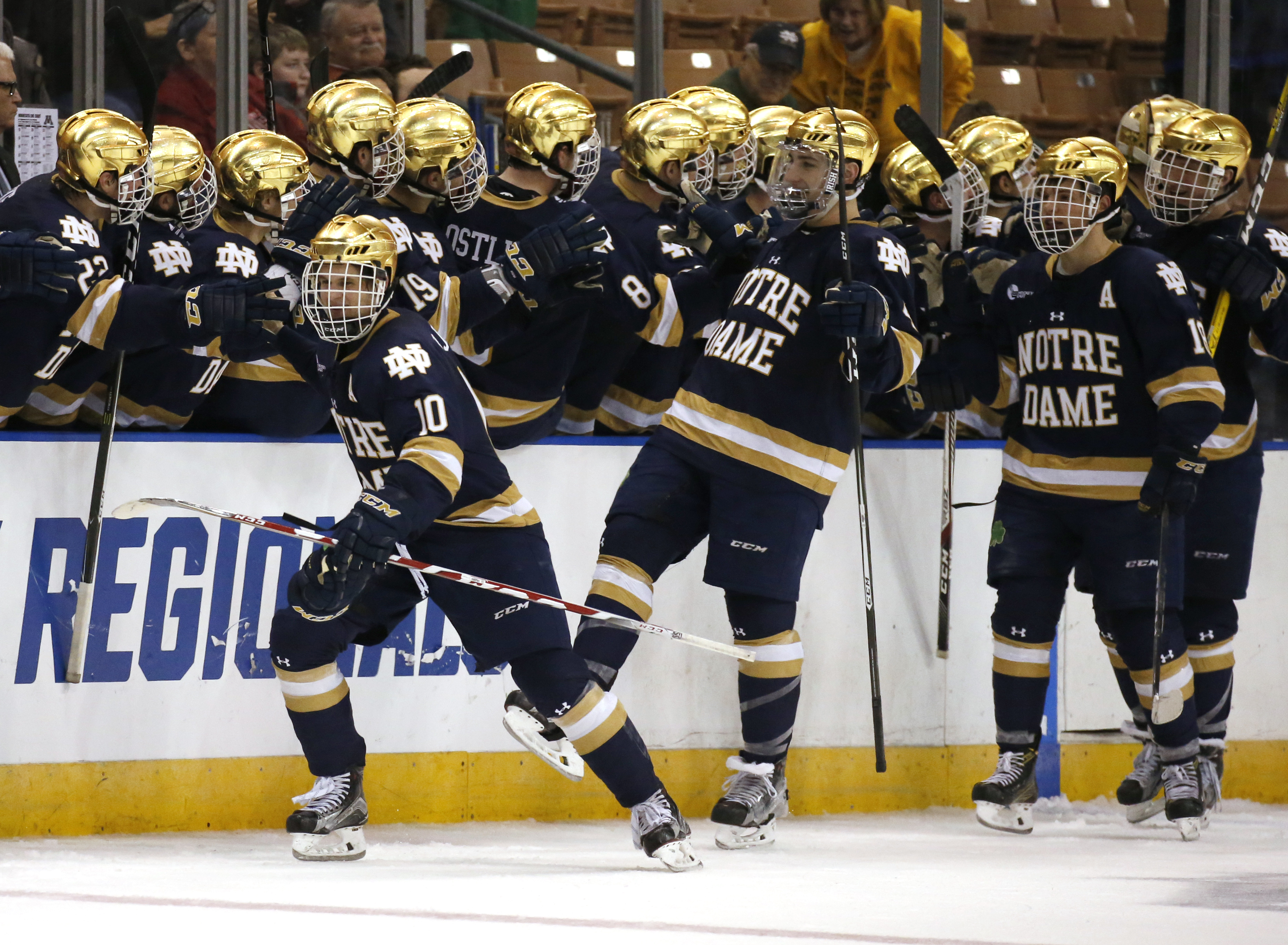 Anders Bjork (10) netted 21-31—52 in 39 games for the Irish this season.