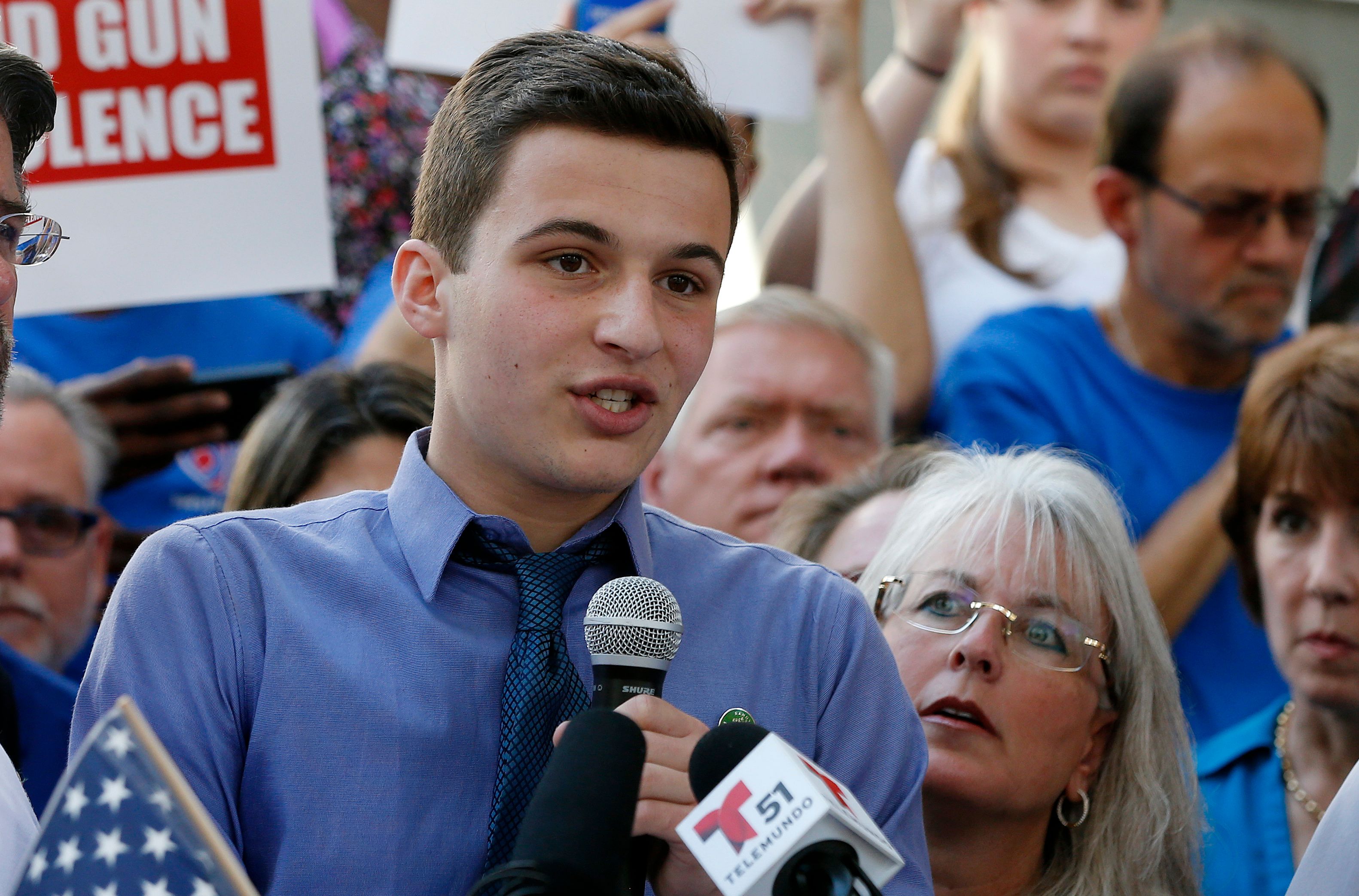Student Cameron Kasky spoke at a rally for gun control Sunday in Fort Lauderdale, Fla.