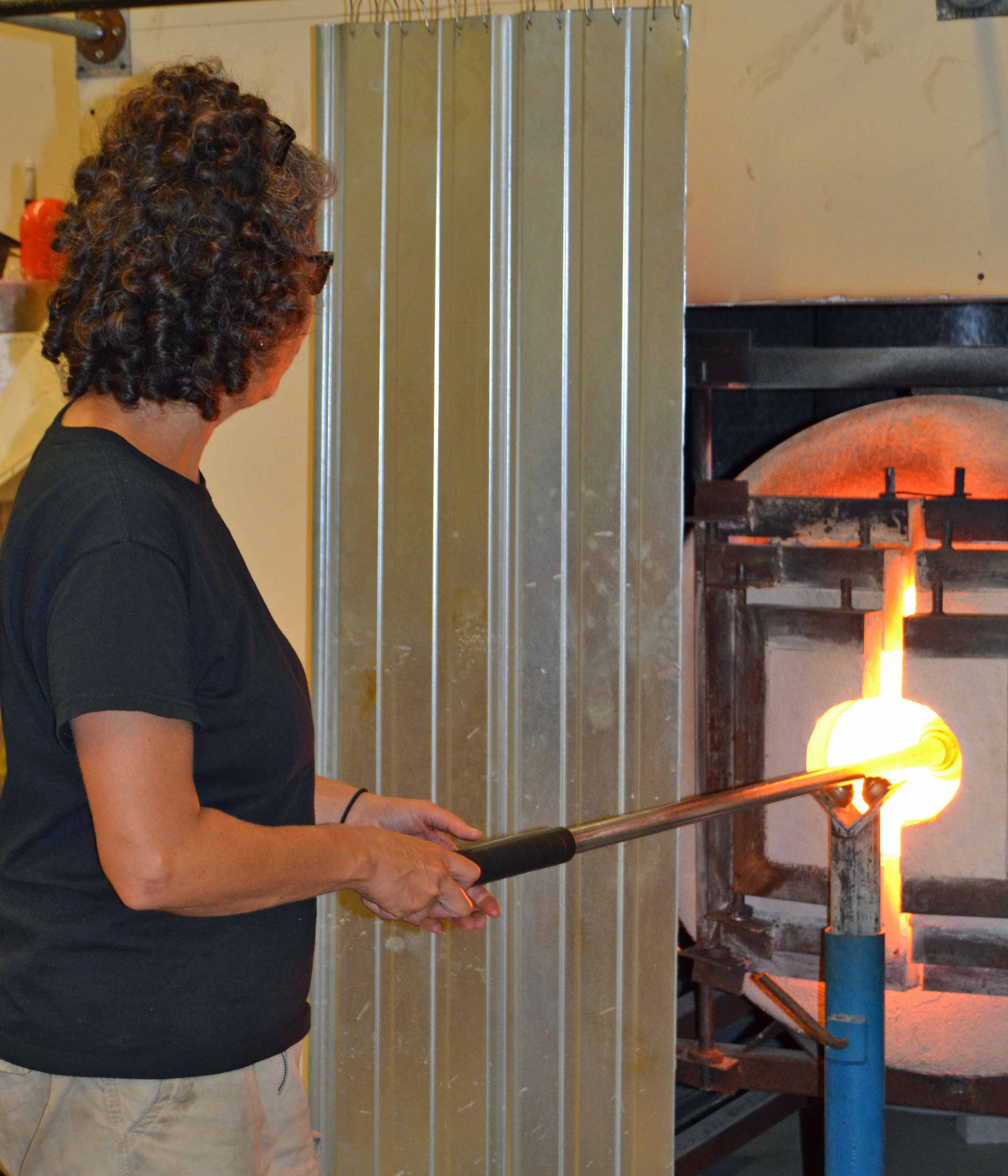 Award-wining glass artist Randi Solin works in her studio in Brattleboro.