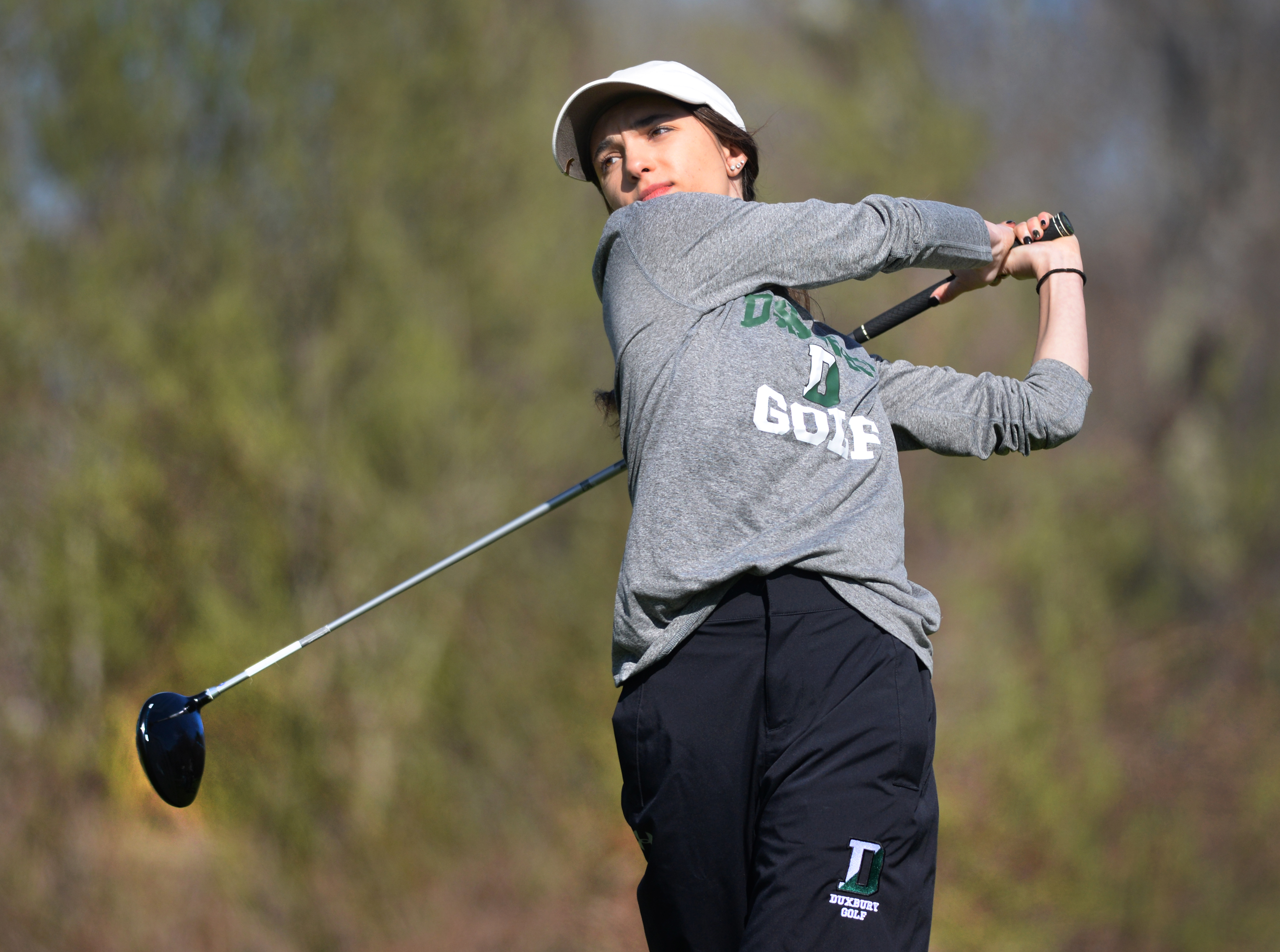 Angelina Crovo tees off on the 10th hole at Duxbury Yacht Club.