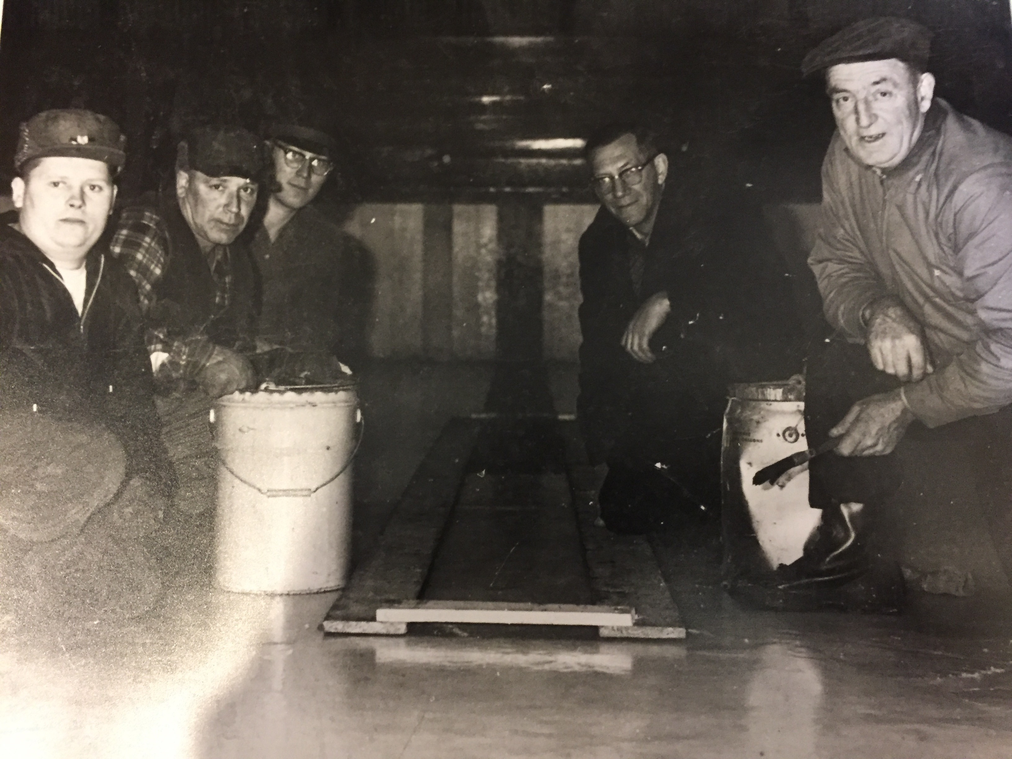 The ice resurfacing crew, featuring Shorty (second from left) and Porky (far right).
