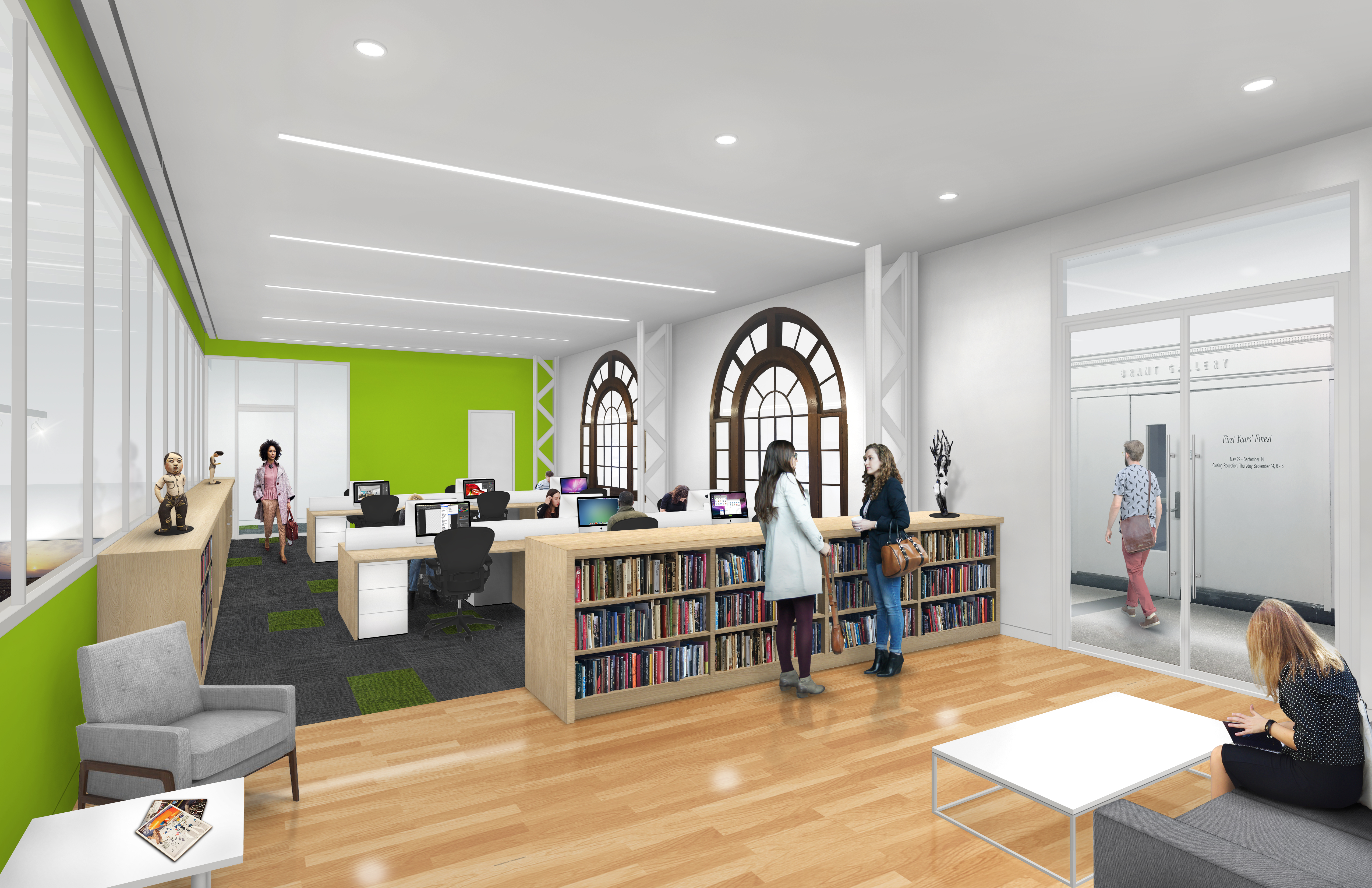 Rendering of the office at the new MassArt Art Museum set to open February 2020.